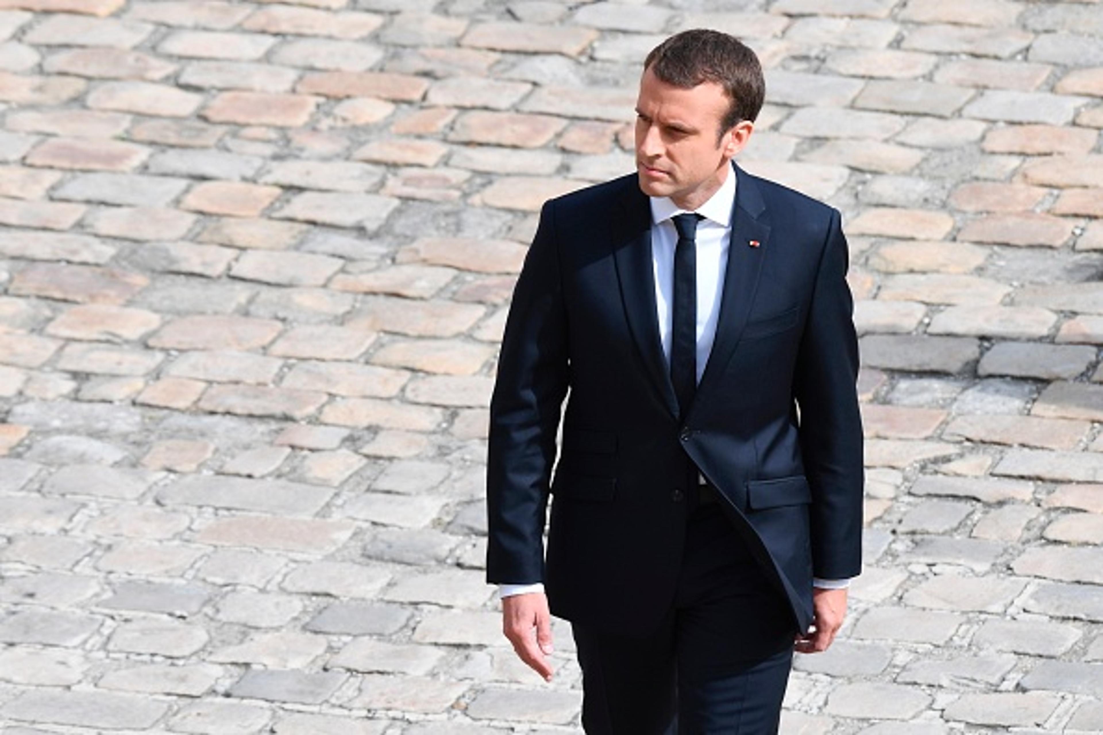 French President Emmanuel Macron attends a tribute ceremony for French politician and Holocaust survivor Simone Veil in the courtyard of the Invalides in Paris, France, on July 5, 2017.