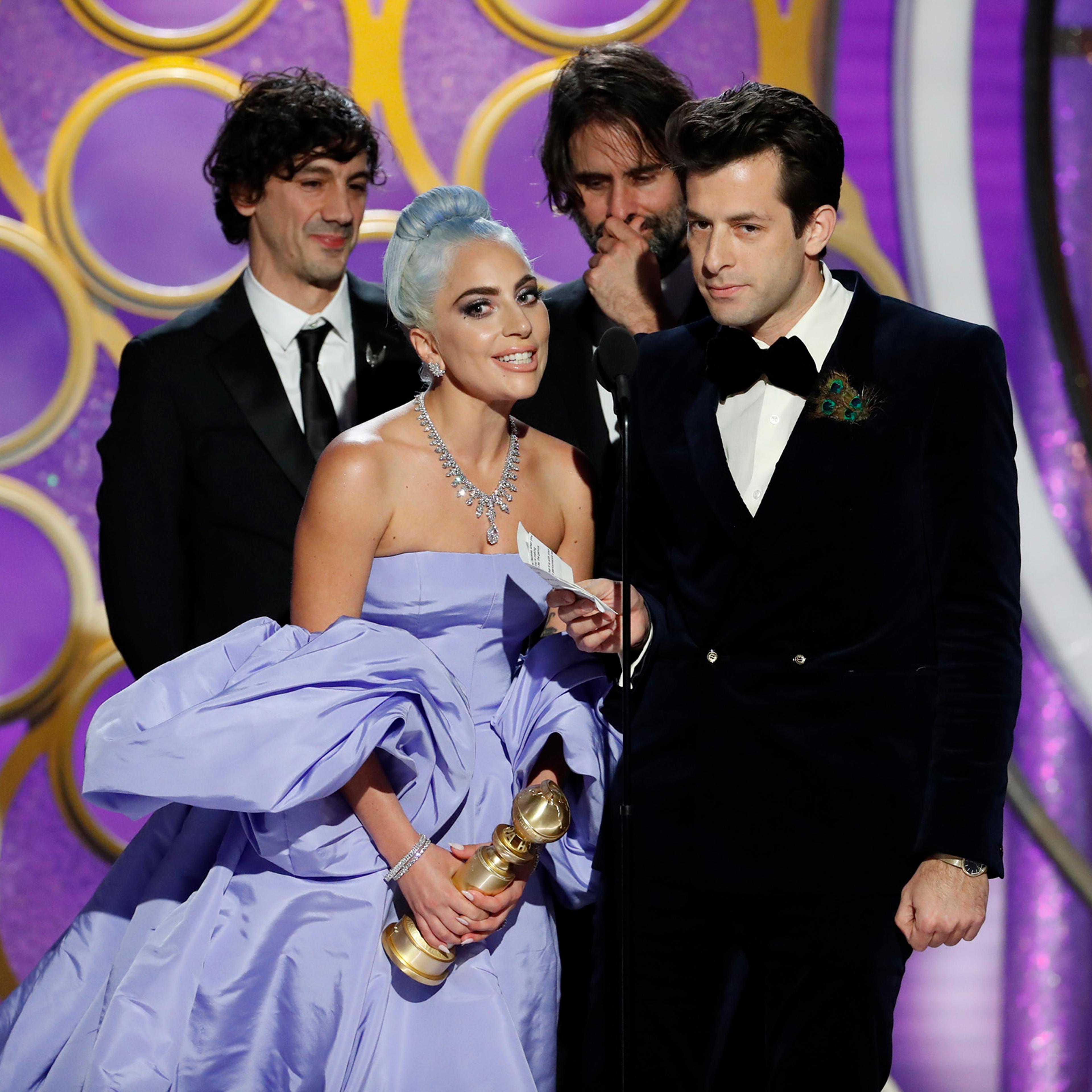 Lady Gaga and Mark Ronson accept the Best Original Song - Motion Picture awards for “Shallow” from “A Star Is Born” onstage during the 76th Annual Golden Globe Awards.