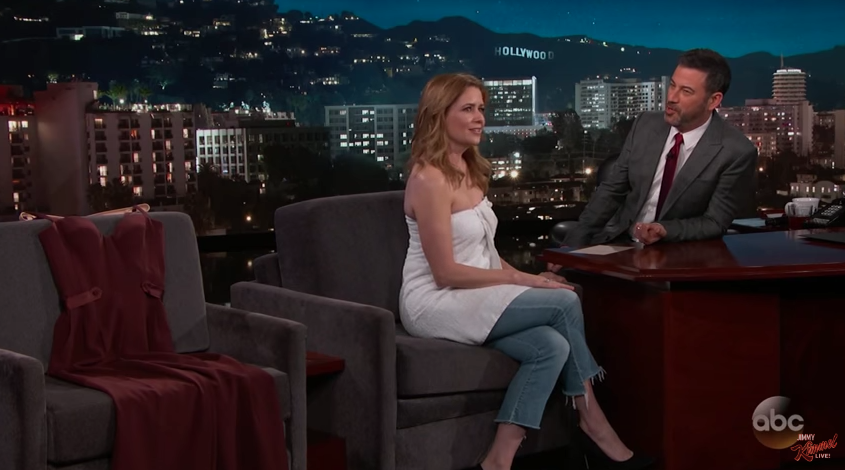 Jenna Fischer in towel on Jimmy Kimmel