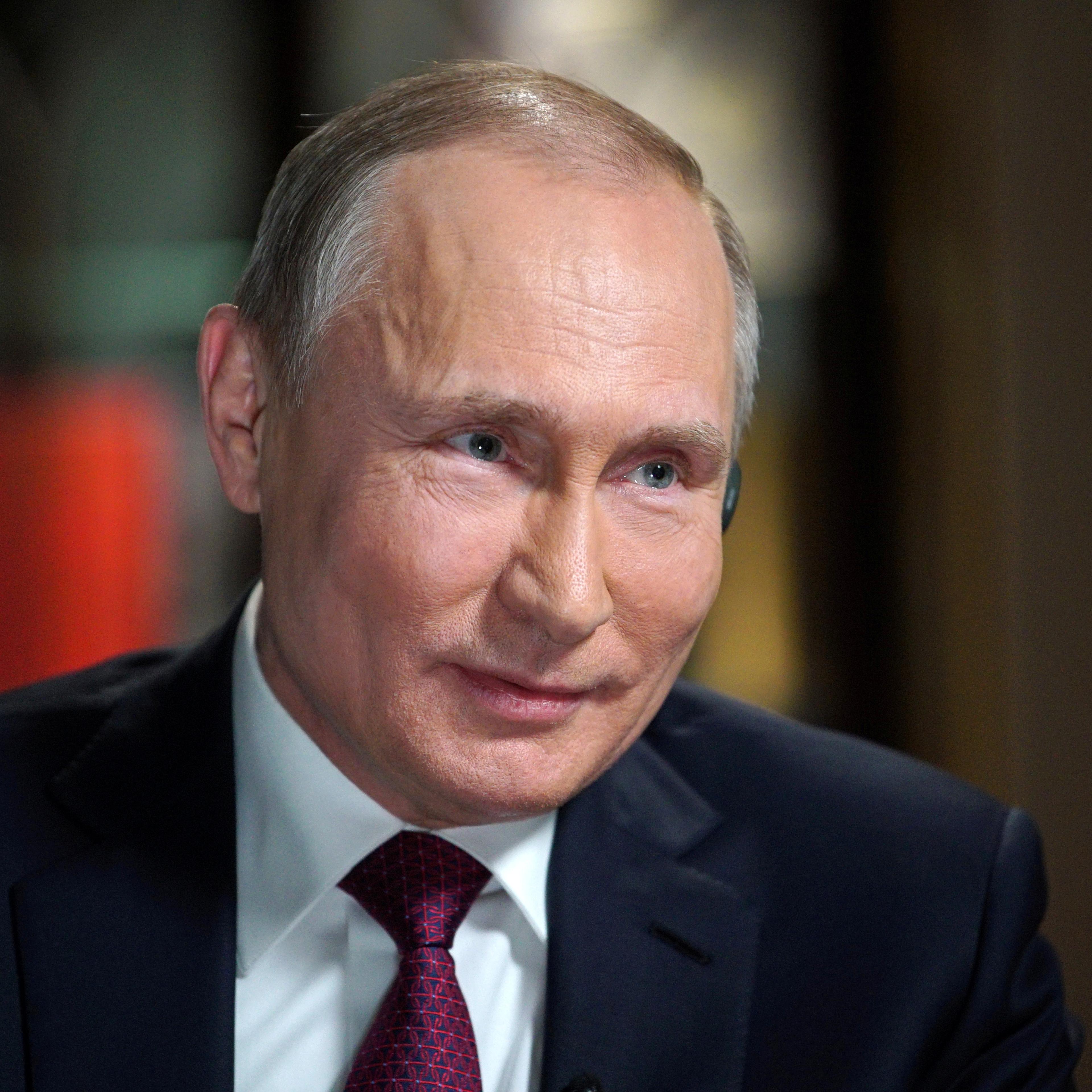 Russian President Putin attends an interview with NBC's journalist Kelly in Kaliningrad