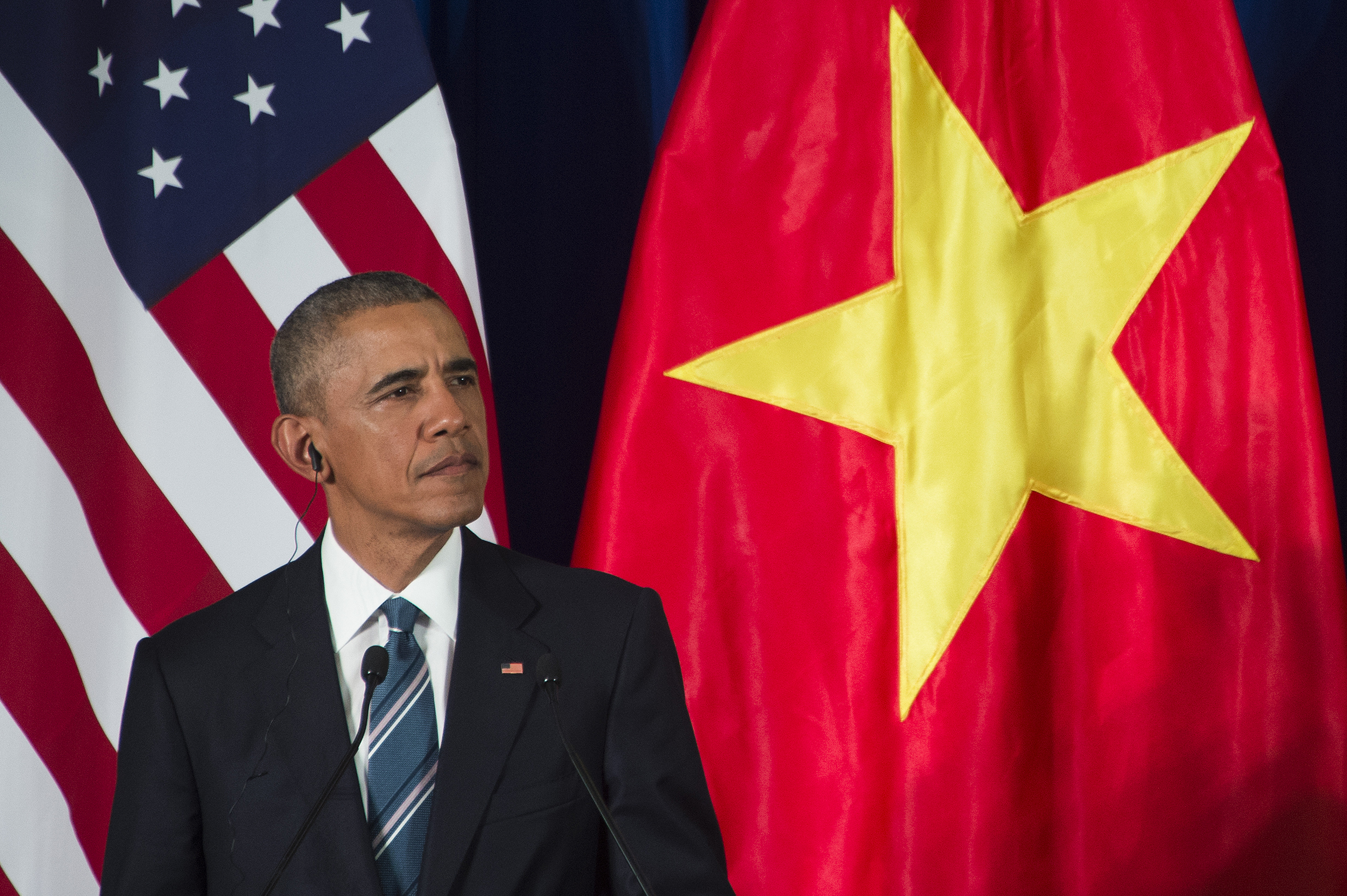 Barack Obama speaks during a joint press conference in Hanoi on May 23, 2016.