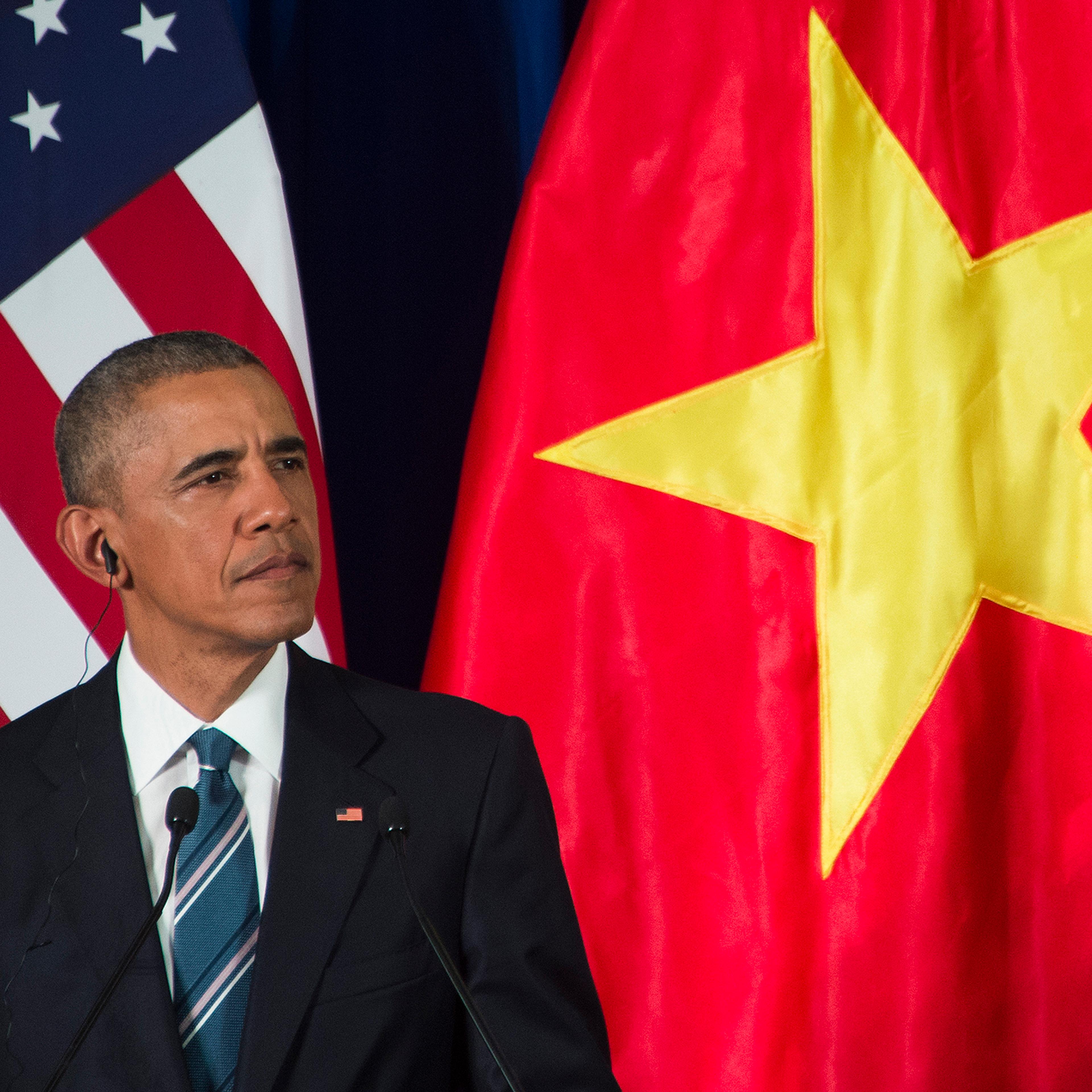 Barack Obama speaks during a joint press conference in Hanoi on May 23, 2016.