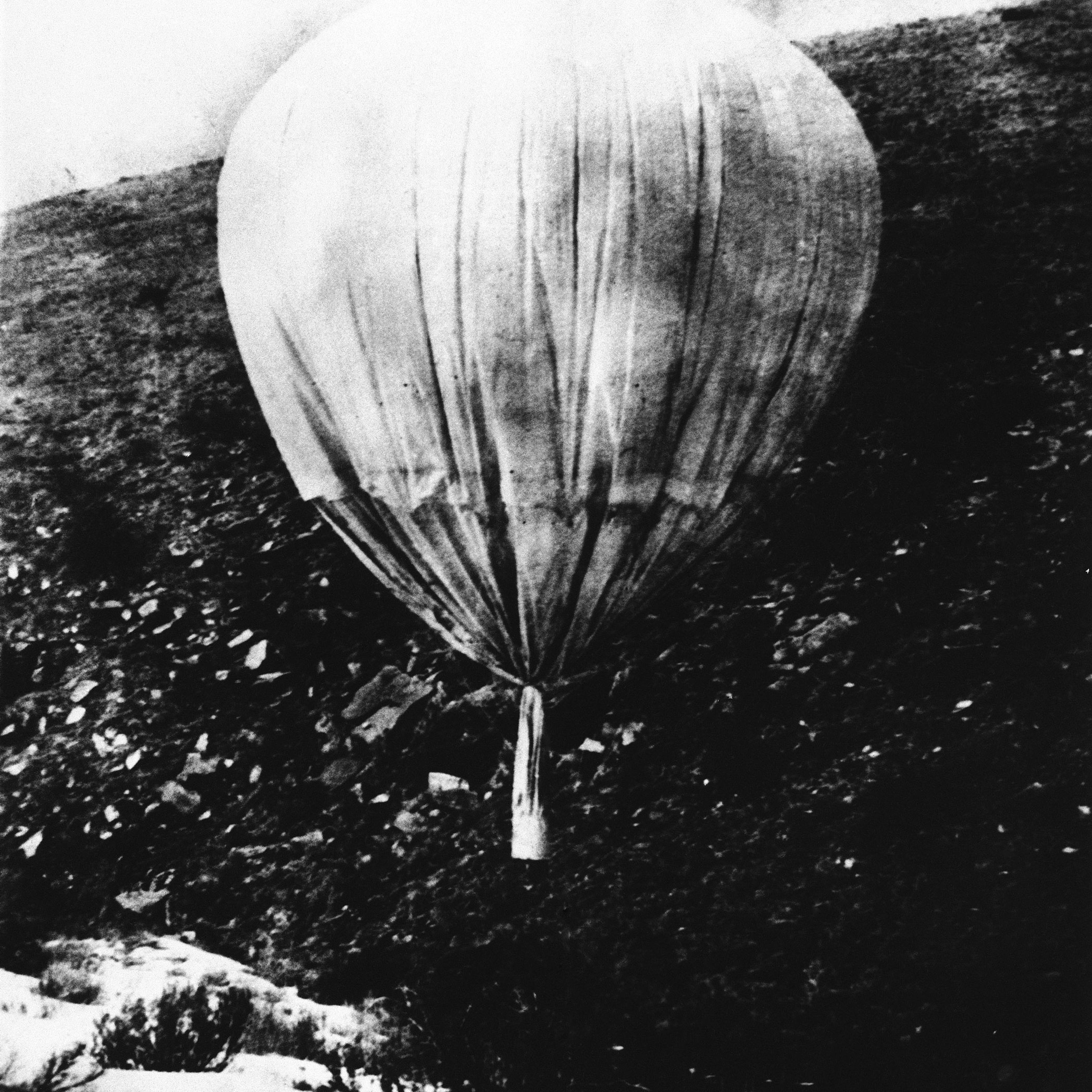 a Japanese bomb-carrying paper balloon in the air in 1945