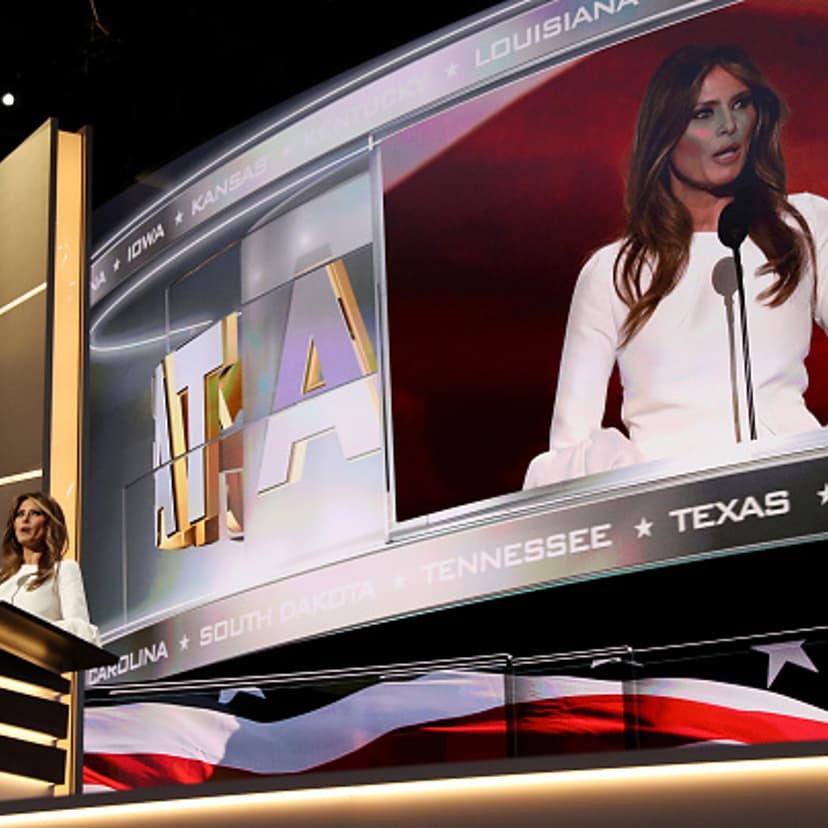 Melania Trump, wife of Presumptive Republican presidential nominee Donald Trump, delivers a speech on the first day of the Republican National Convention on July 18, 2016 at the Quicken Loans Arena in Cleveland, Ohio.