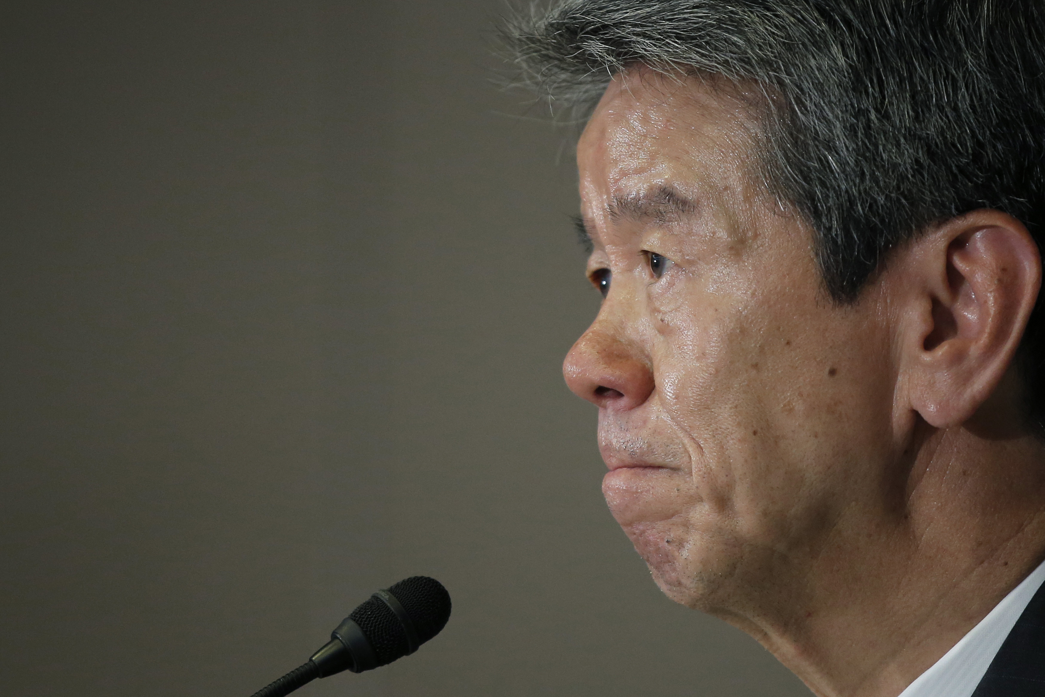 Hisao Tanaka, president and chief executive officer of Toshiba Corp., pauses during a news conference at the company's headquarters in Tokyo, Japan, on Friday, May 15, 2015. Toshiba Corp. named two lawyers and two certified public accountants to a third-
