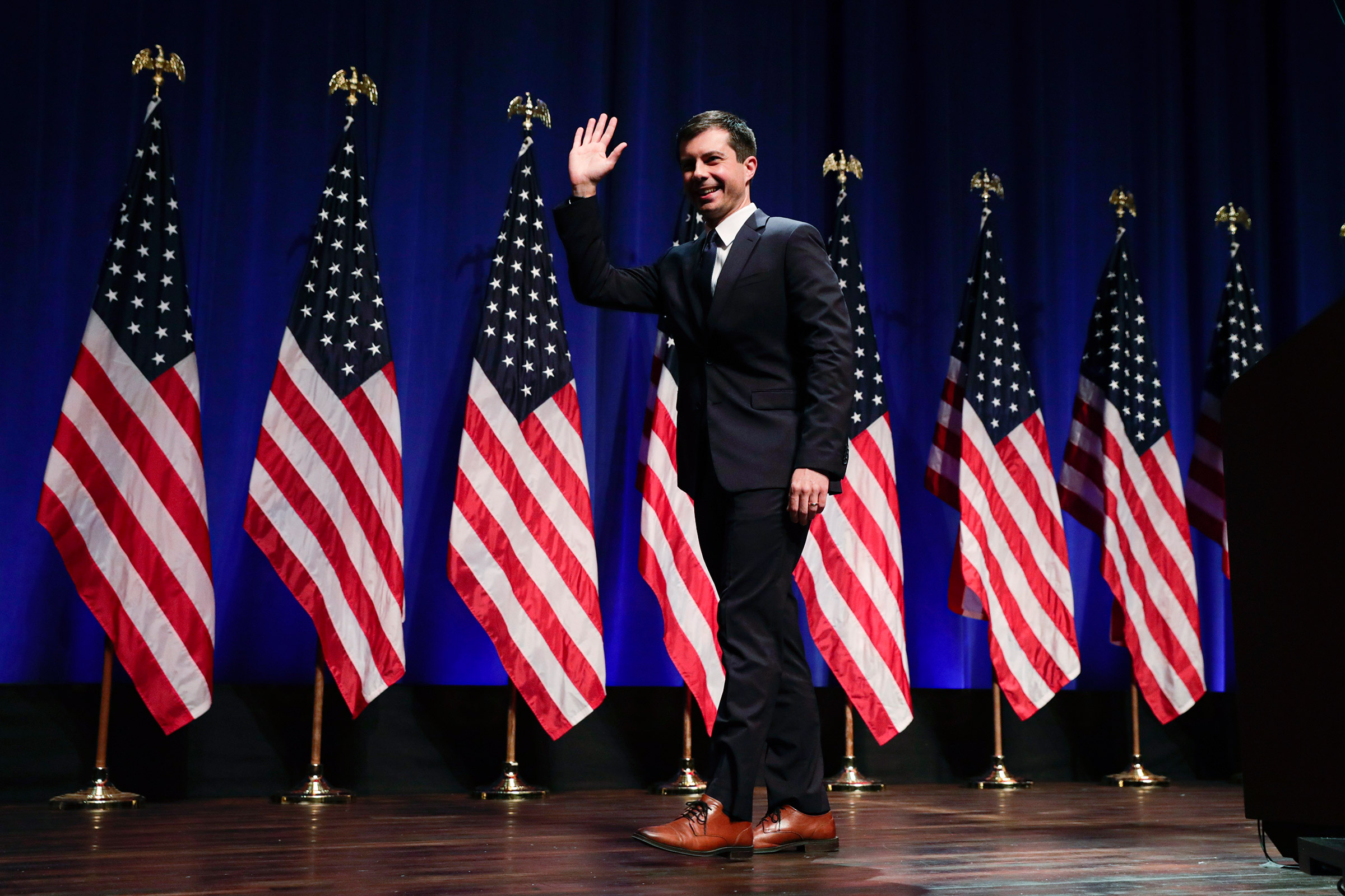 Democratic presidential candidate Mayor Pete Buttigieg delivers remarks on foreign policy and national security during a speech at the Indiana University Auditorium in Bloomington, Ind., June 11, 2019.
