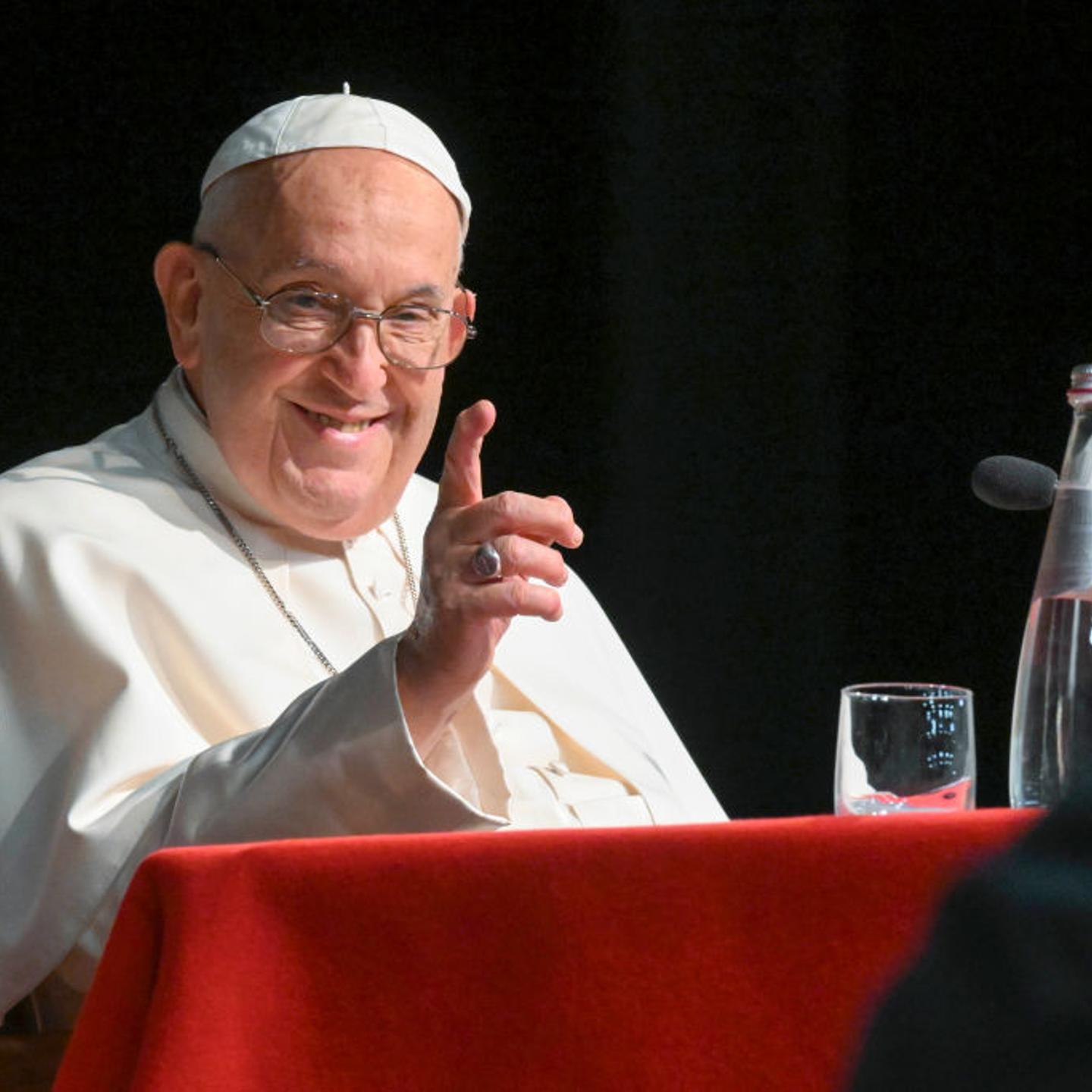 Pope Francis meets some 160 priests who have been ordained for between11 and 39 years at the Salesian Pontifical University on June 11, 2024 in Rome, Italy.