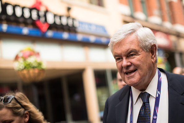 Former Speaker of the House Newt Gingrich walks outside the Republican National Convention on July 18, 2016 at Quicken Loans Arena in Cleveland, Ohio.