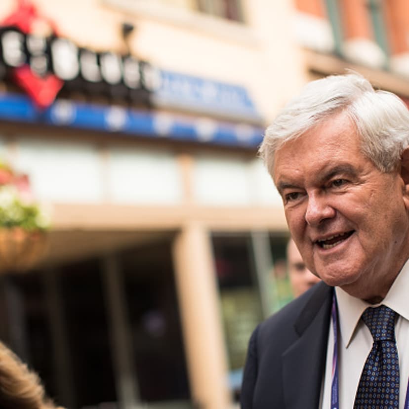 Former Speaker of the House Newt Gingrich walks outside the Republican National Convention on July 18, 2016 at Quicken Loans Arena in Cleveland, Ohio.