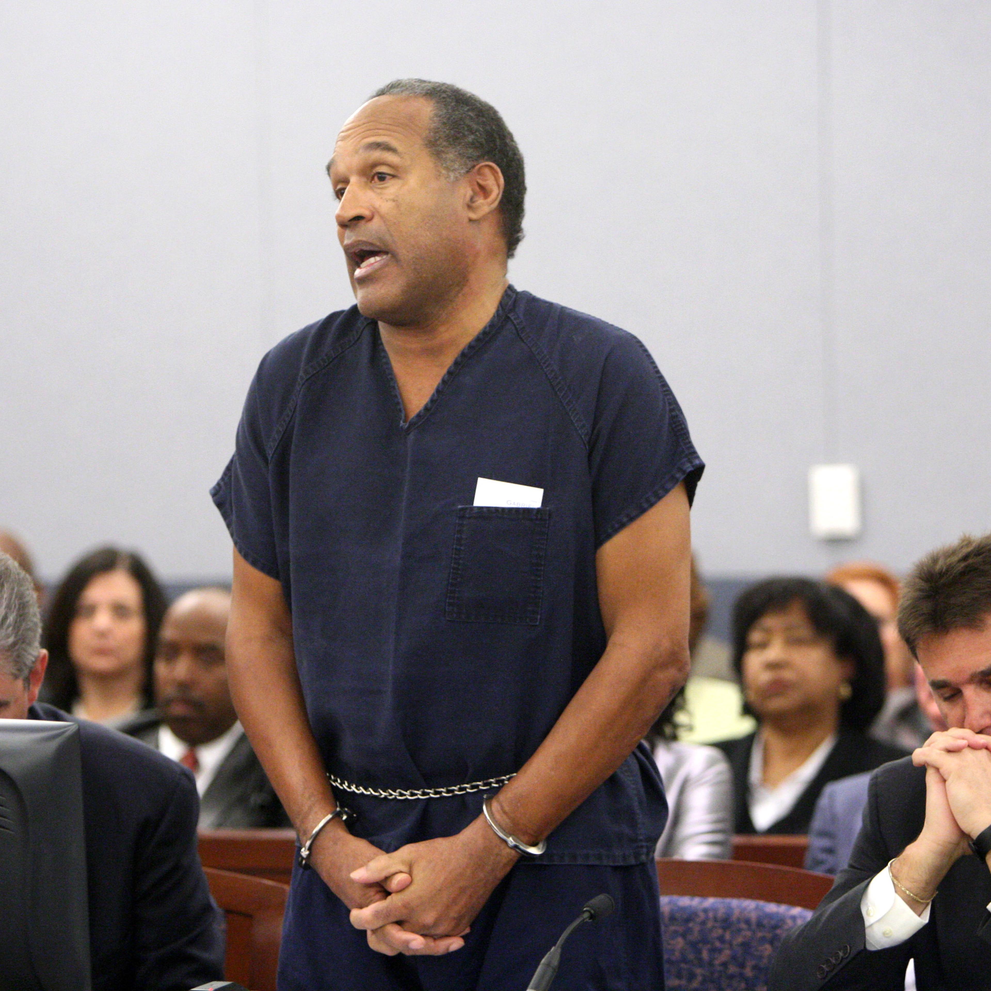 O.J. Simpson speaks during his sentencing hearing at the Clark County Regional Justice Center in Las Vegas on Friday, Dec. 5, 2008.