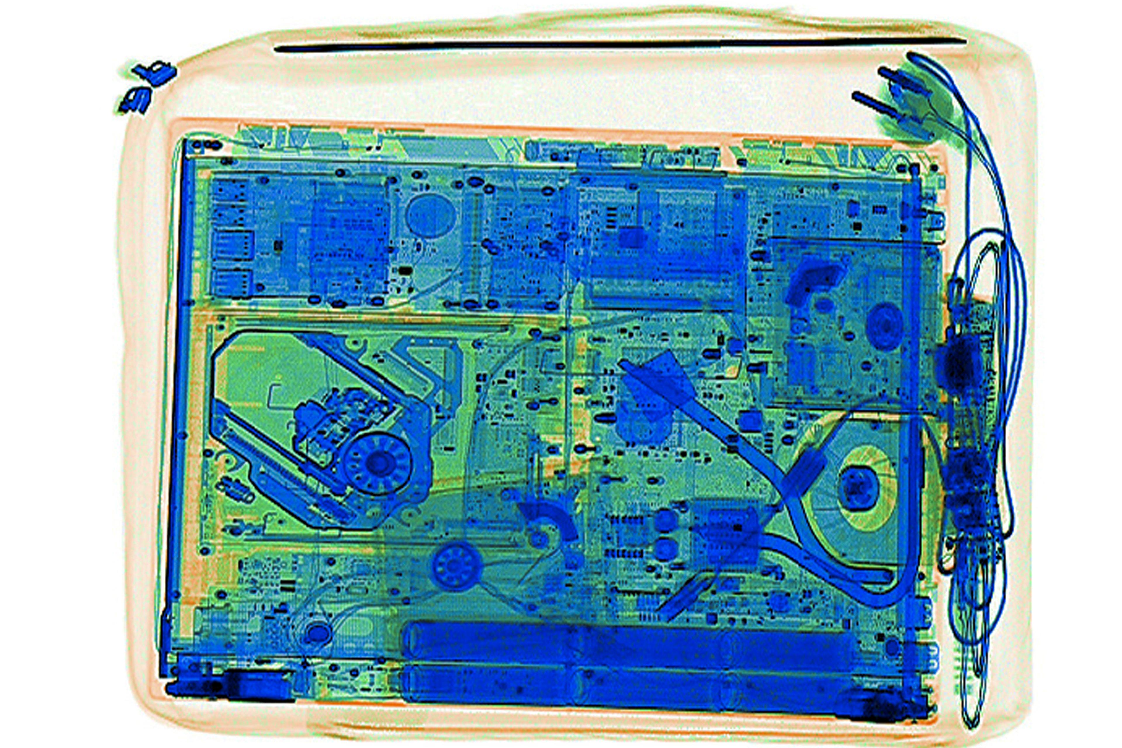 An illustration picture shows a laptop on the screen of an X-ray security scanner