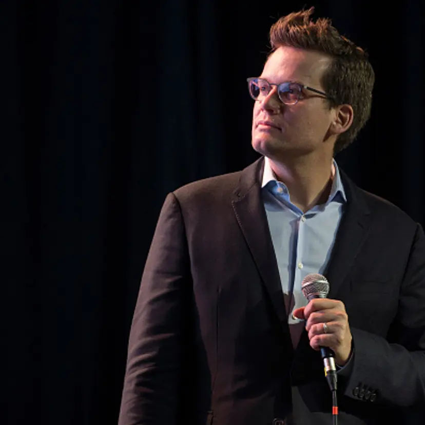 John Green speaks during a Q&A on the 'Paper Towns' Get Lost Get Found tour at The Bomb Factory on July 16, 2015 in Dallas, Texas.