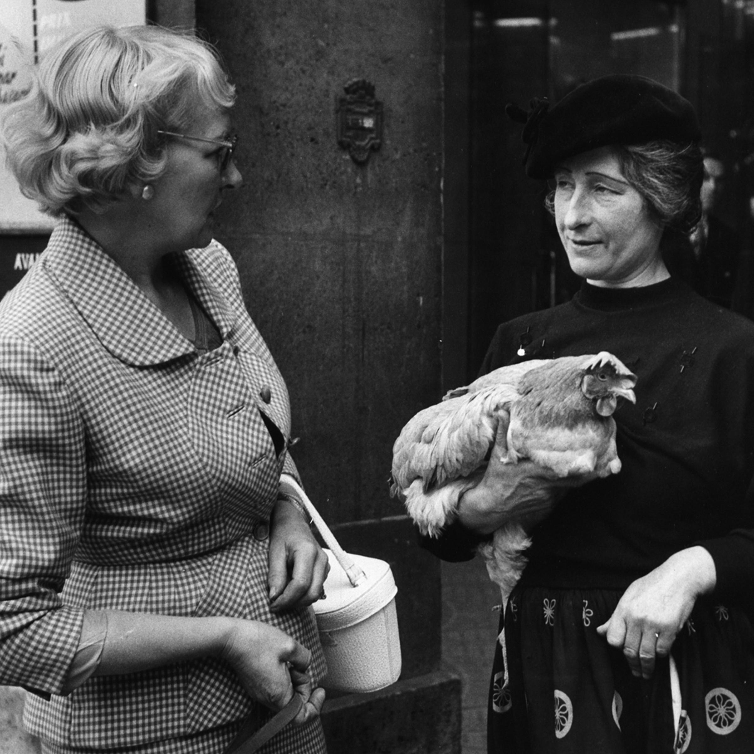 Marguerite (right) and her chicken, Paris, 1956.