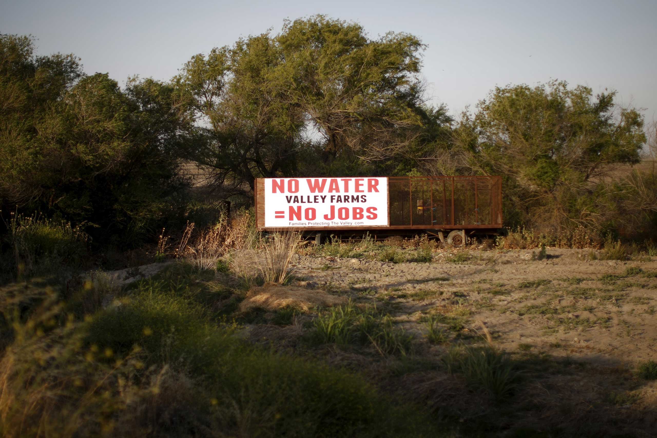 A water protest sign is seen in Los Banos