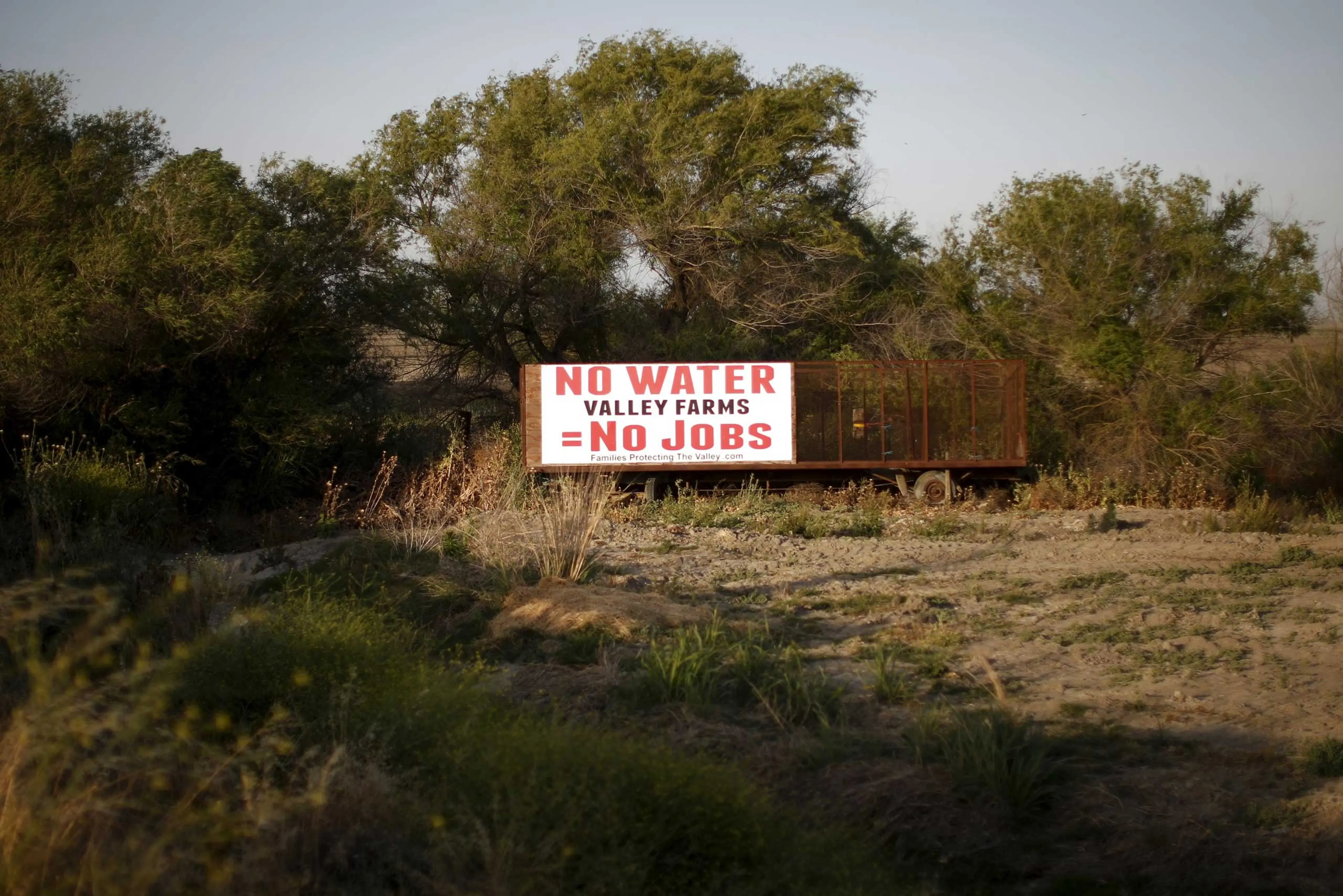 A water protest sign is seen in Los Banos