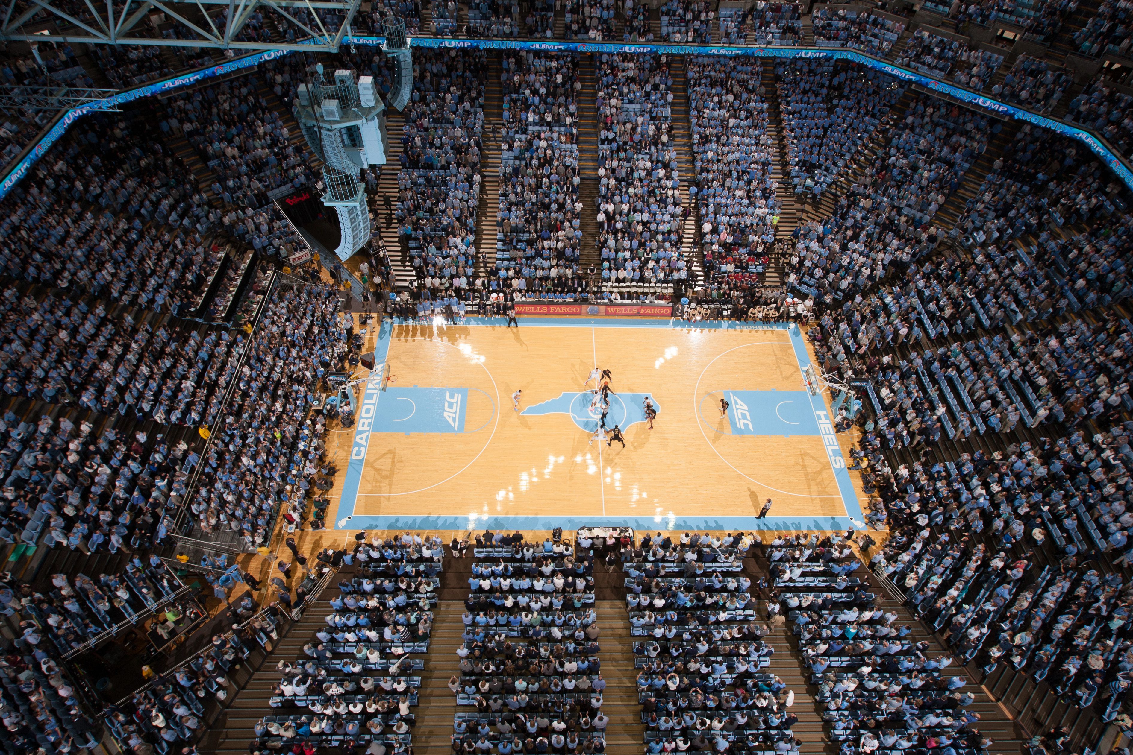 CHAPEL HILL, NC - JANUARY 24: A wide-angle overhead general view of the Dean Smith Center as the North Carolina Tar Heels play against the Florida State Seminoles on January 24, 2015 at the Dean E. Smith Center in Chapel Hill, North Carolina. North Carol