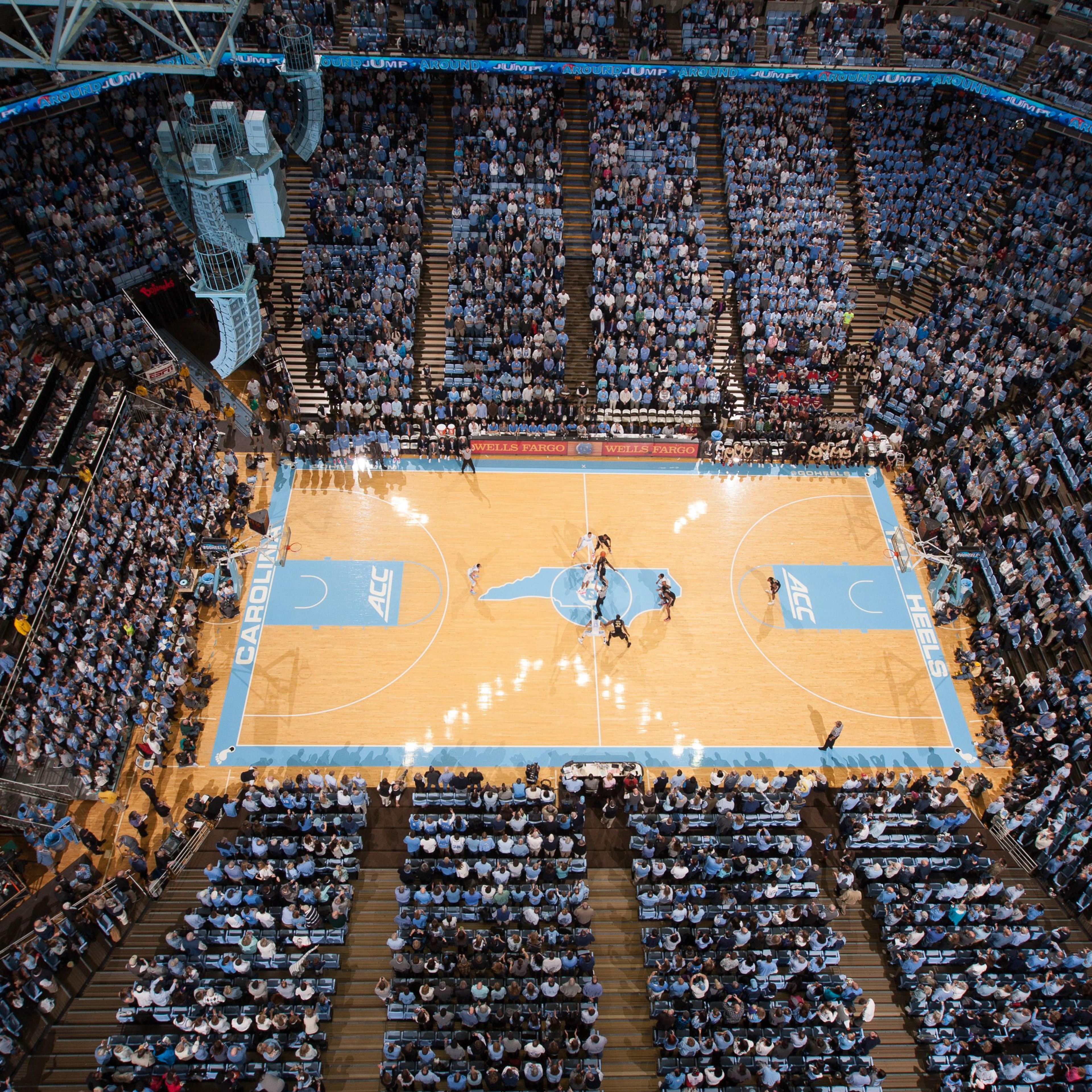 CHAPEL HILL, NC - JANUARY 24: A wide-angle overhead general view of the Dean Smith Center as the North Carolina Tar Heels play against the Florida State Seminoles on January 24, 2015 at the Dean E. Smith Center in Chapel Hill, North Carolina. North Carol