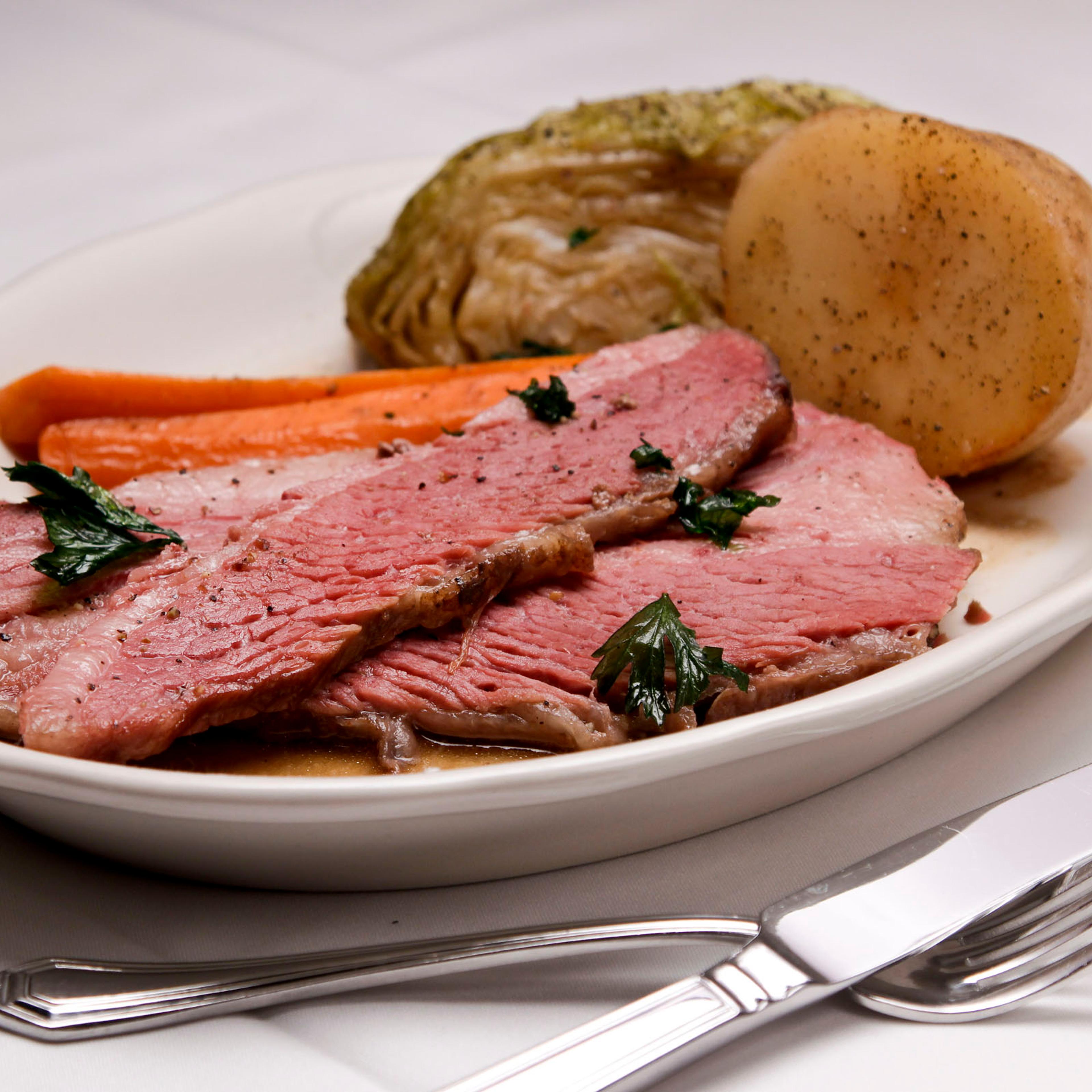 LOS ANGELES, CA - OCTOBER 19, 2012 - Corned Beef and Cabbage served at TOM BERGIN's Irish pub, on Fa