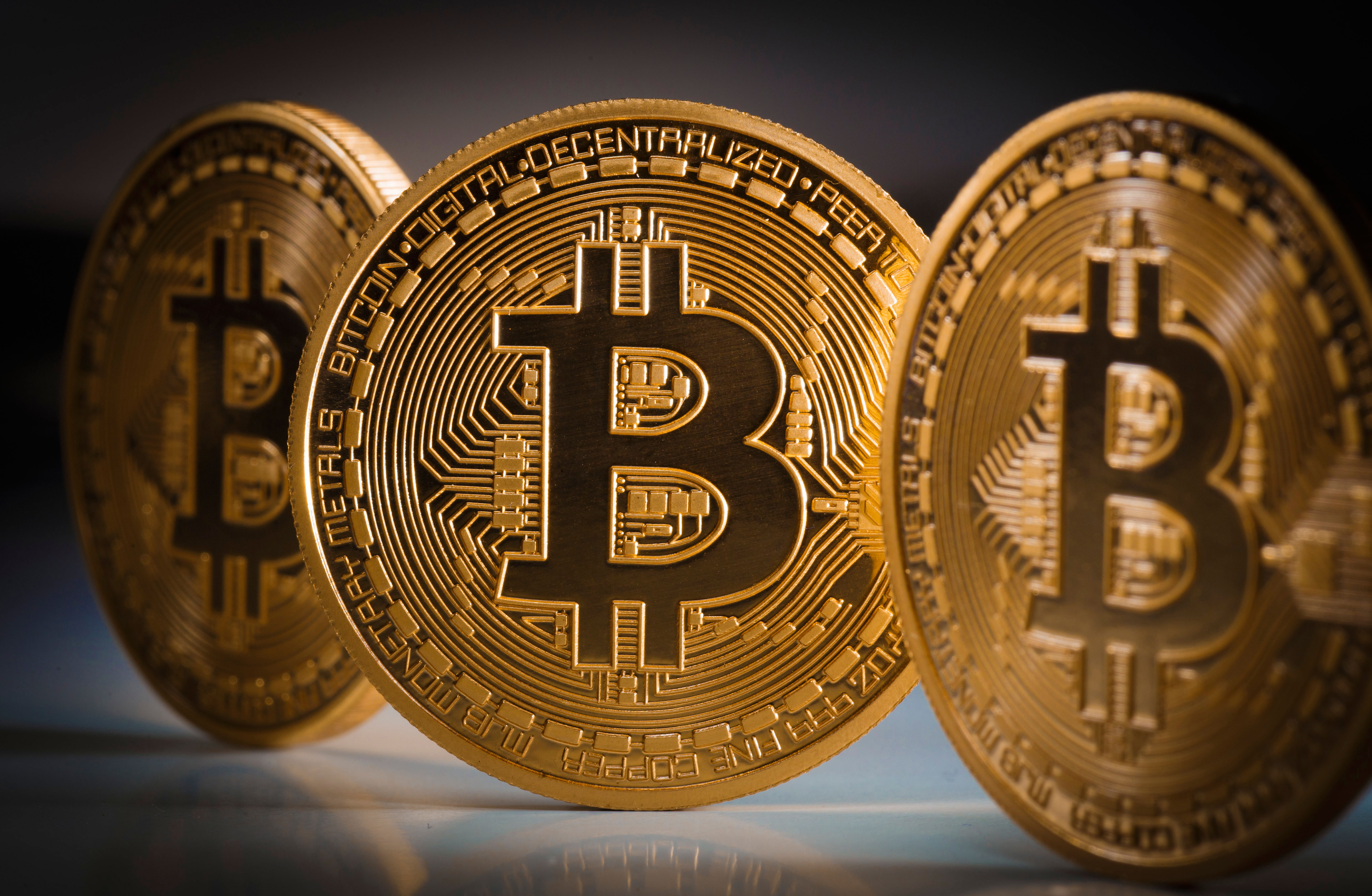 Bitcoin coins in a row