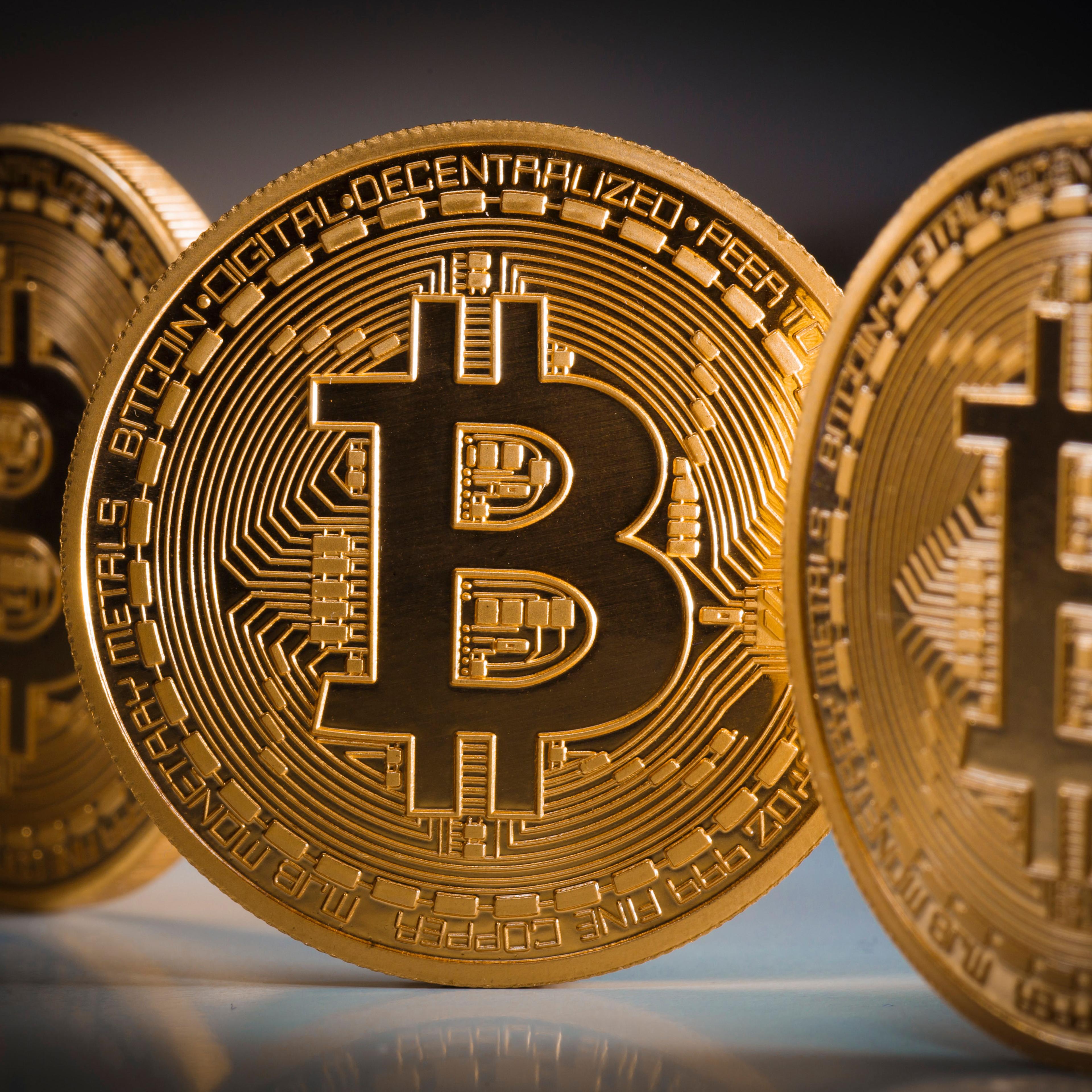Bitcoin coins in a row