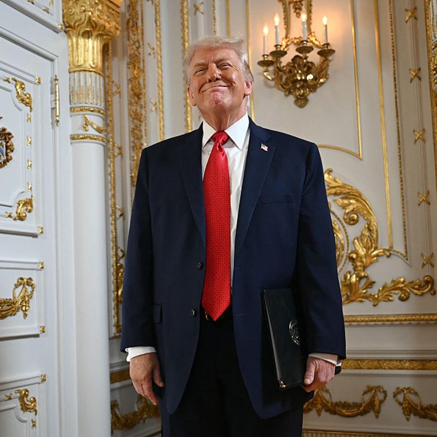 U.S. President Donald Trump stands in the ballroom at Mar-a-Lago in Palm Beach, Fla., on Jan. 16, 2026.
