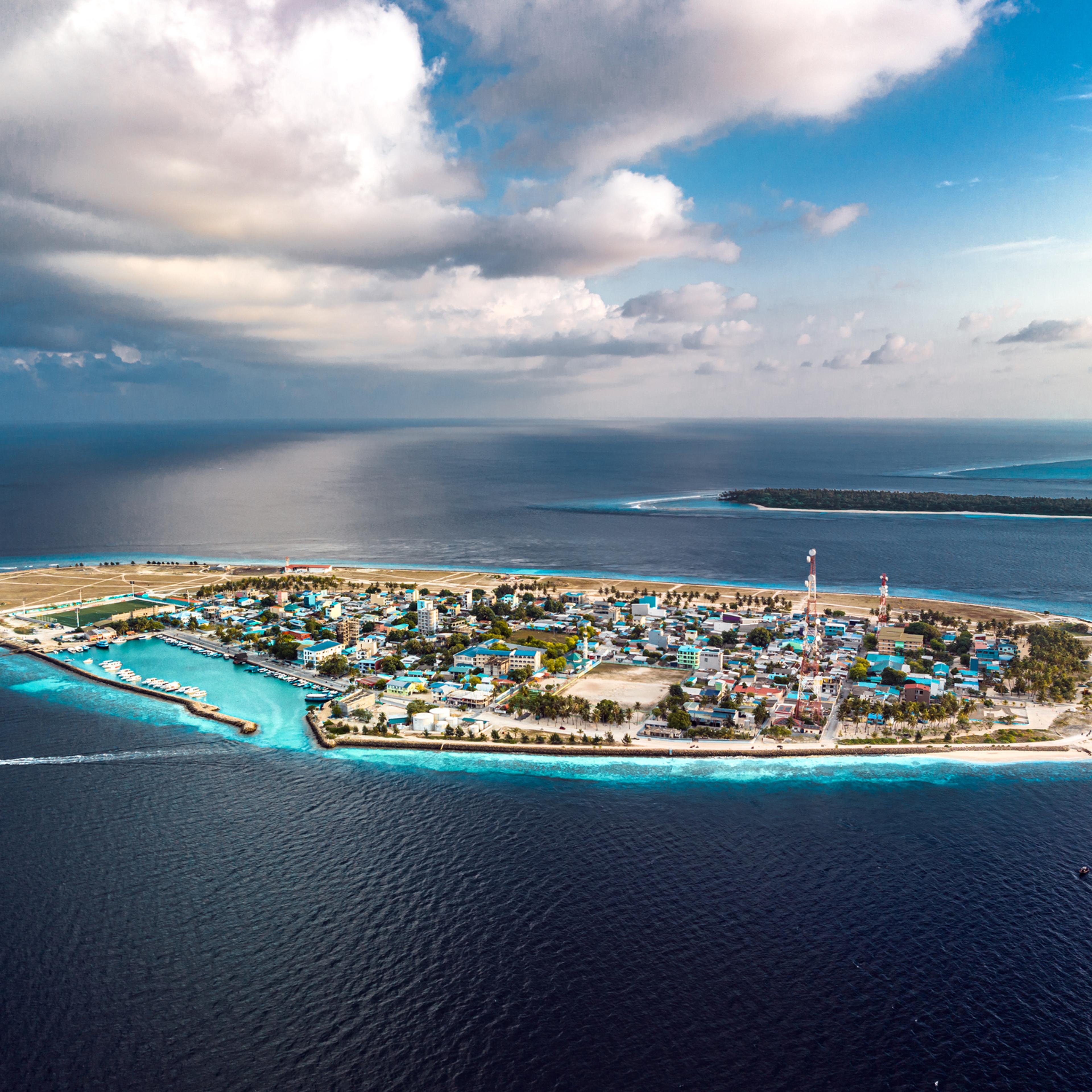Aerial view of sea against sky,Eydhafushi,Maldives