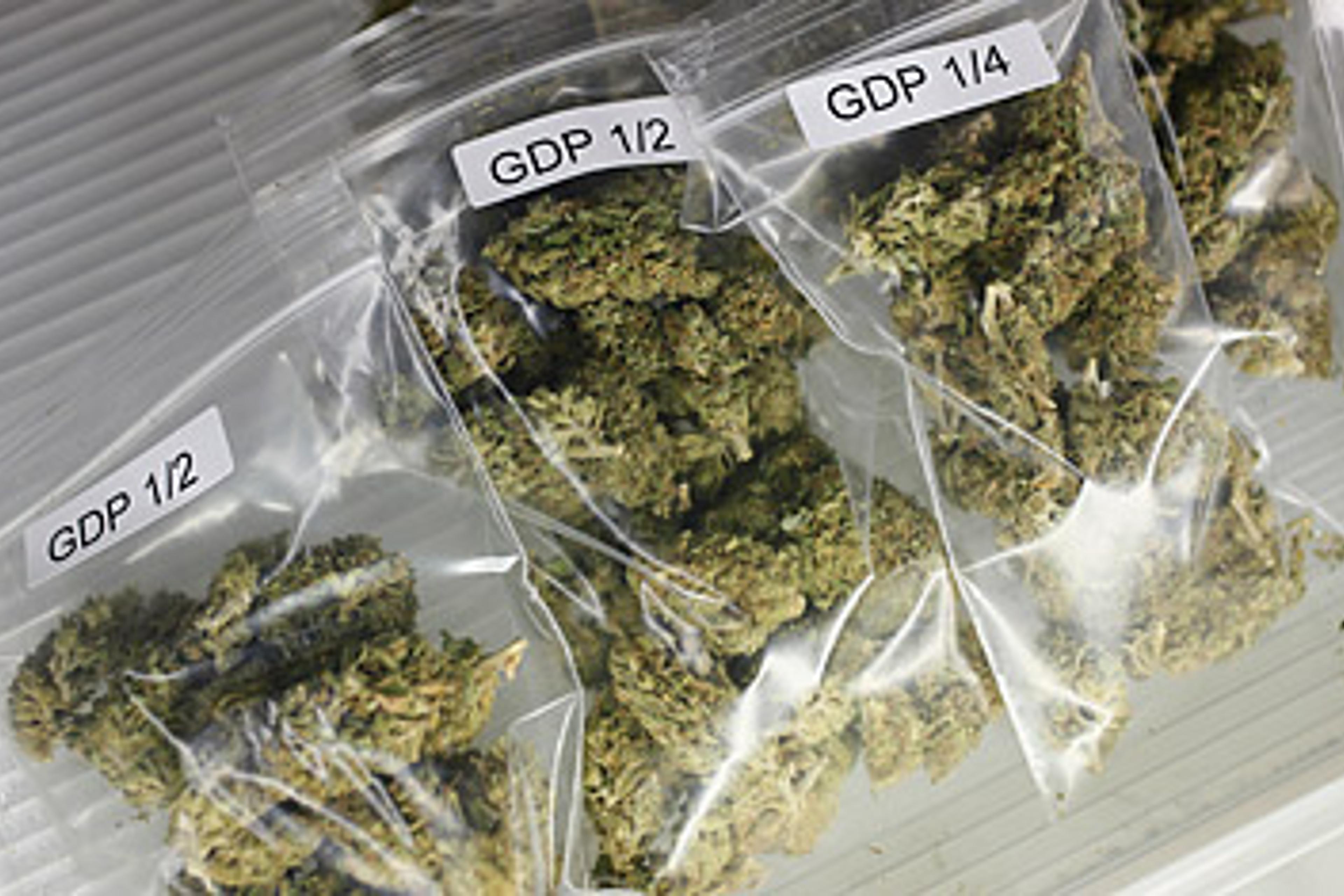 Packets of marijuana buds are shown for sale at the San Francisco Medical Cannabis Clinic in San Francisco, Oct. 19, 2009
