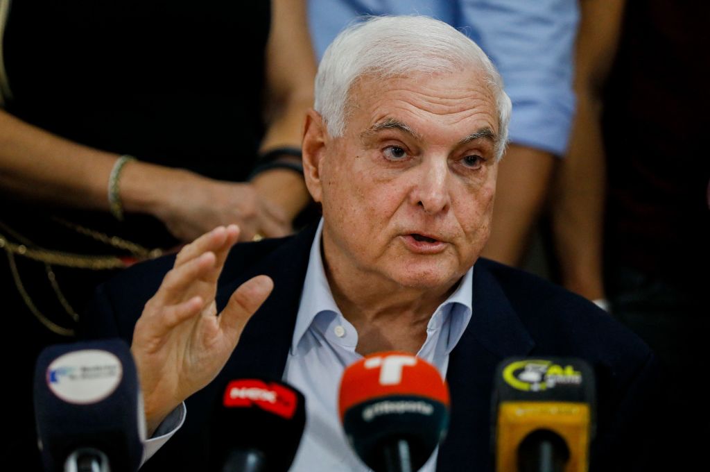 Panama's former president Ricardo Martinelli speaks during a press conference at the Realizando Metas party headquarters in Panama City, on June 27, 2023.