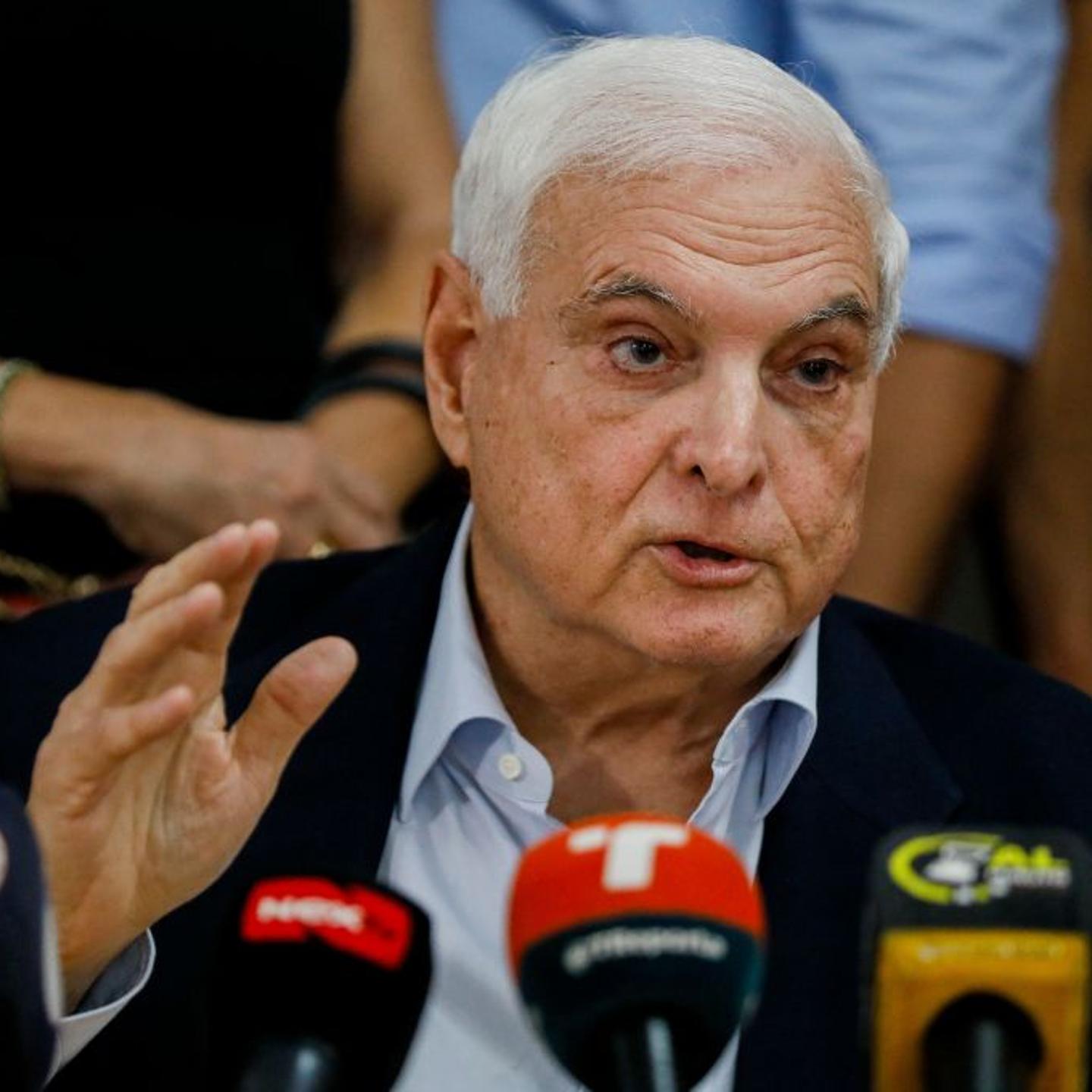 Panama's former president Ricardo Martinelli speaks during a press conference at the Realizando Metas party headquarters in Panama City, on June 27, 2023.