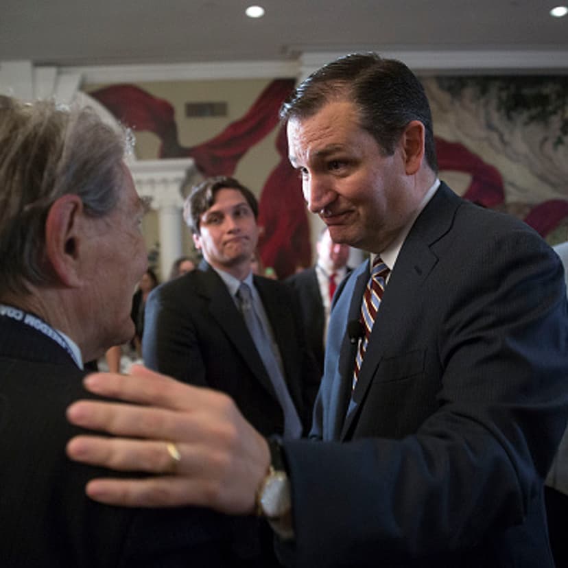 Senator Ted Cruz, a Republican from Texas and 2016 presidential candidate, right, greets an attendee after speaking at the Faith and Freedom Coalition's "Road to Majority" legislative luncheon in Washington, D.C., on Thursday, June 18, 2015.