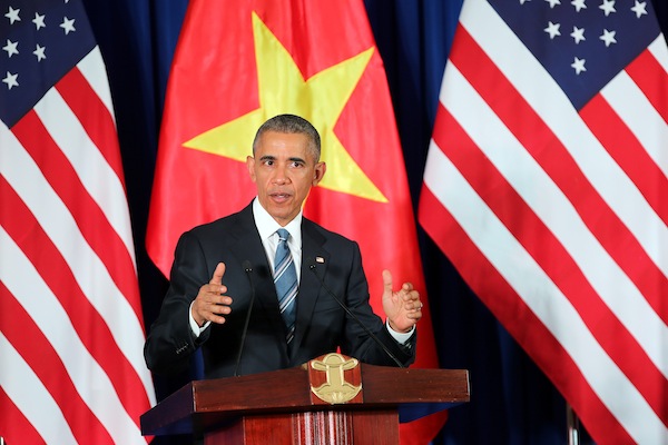 U.S. President Barack Obama attends a press conference at the International Convention Center in Hanoi
