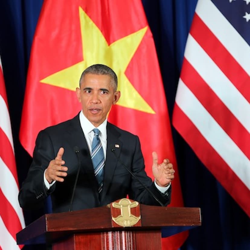 U.S. President Barack Obama attends a press conference at the International Convention Center in Hanoi