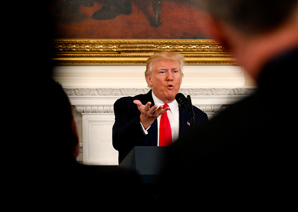 U.S. President Donald Trump speaks at the National Governors Association meeting in the State Dining Room of the White House February 27, 2017 in Washington, DC.