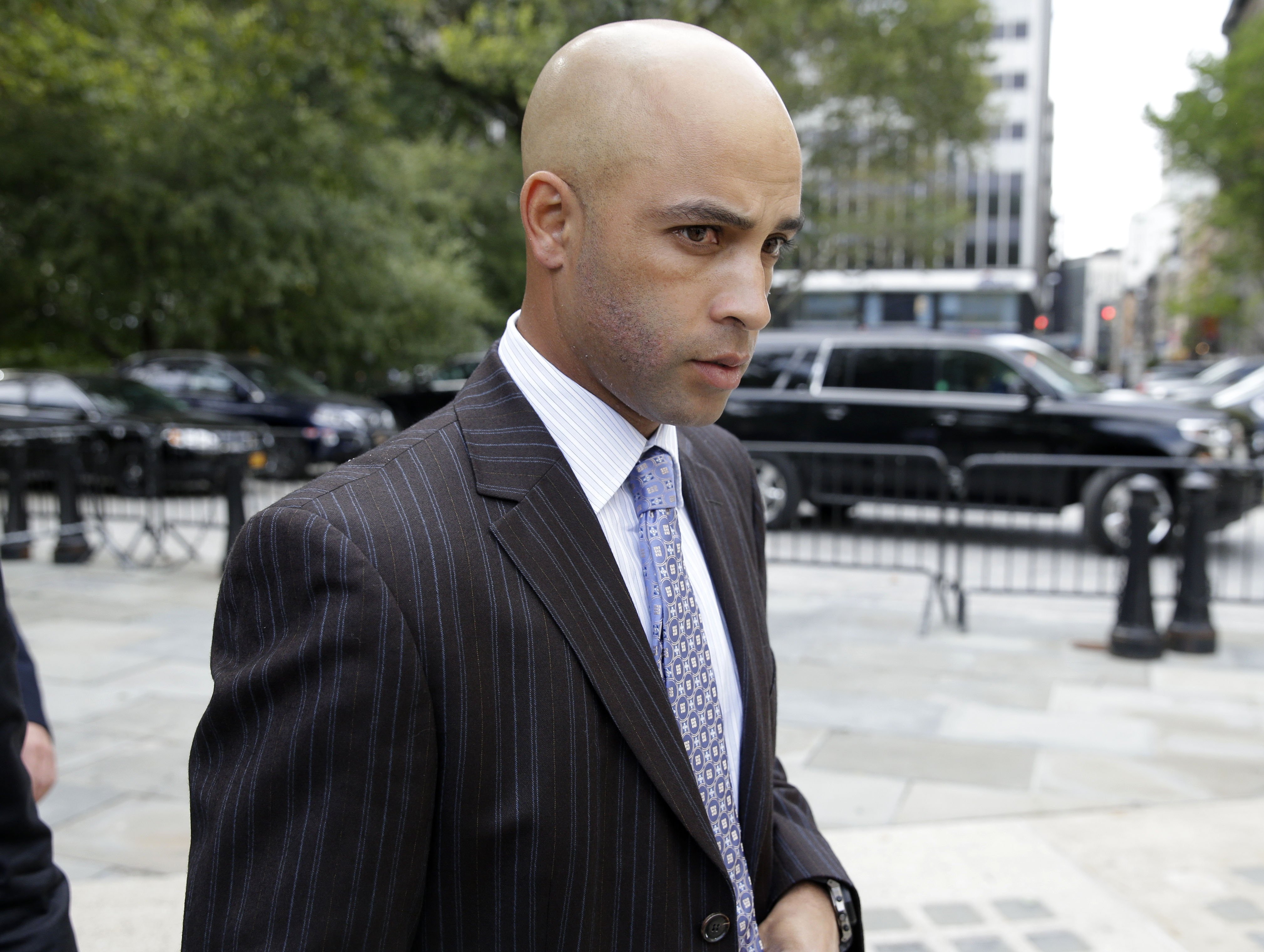 James Blake arrives to city hall in New York on Sept. 21, 2015.