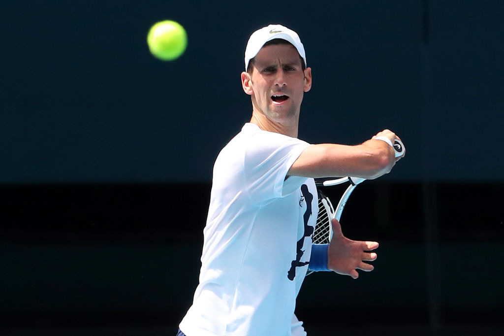 Novak Djokovic Practices On Court Ahead of 2022 Australian Open