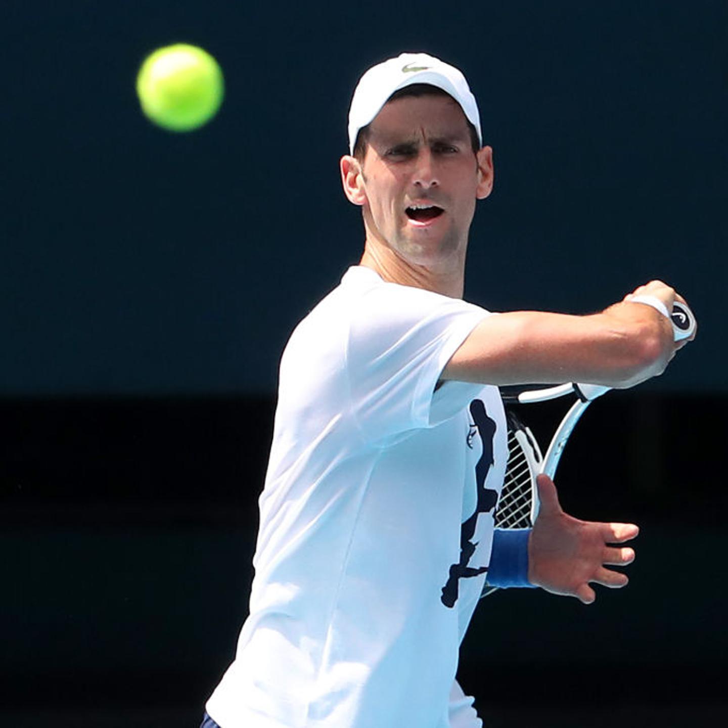 Novak Djokovic Practices On Court Ahead of 2022 Australian Open