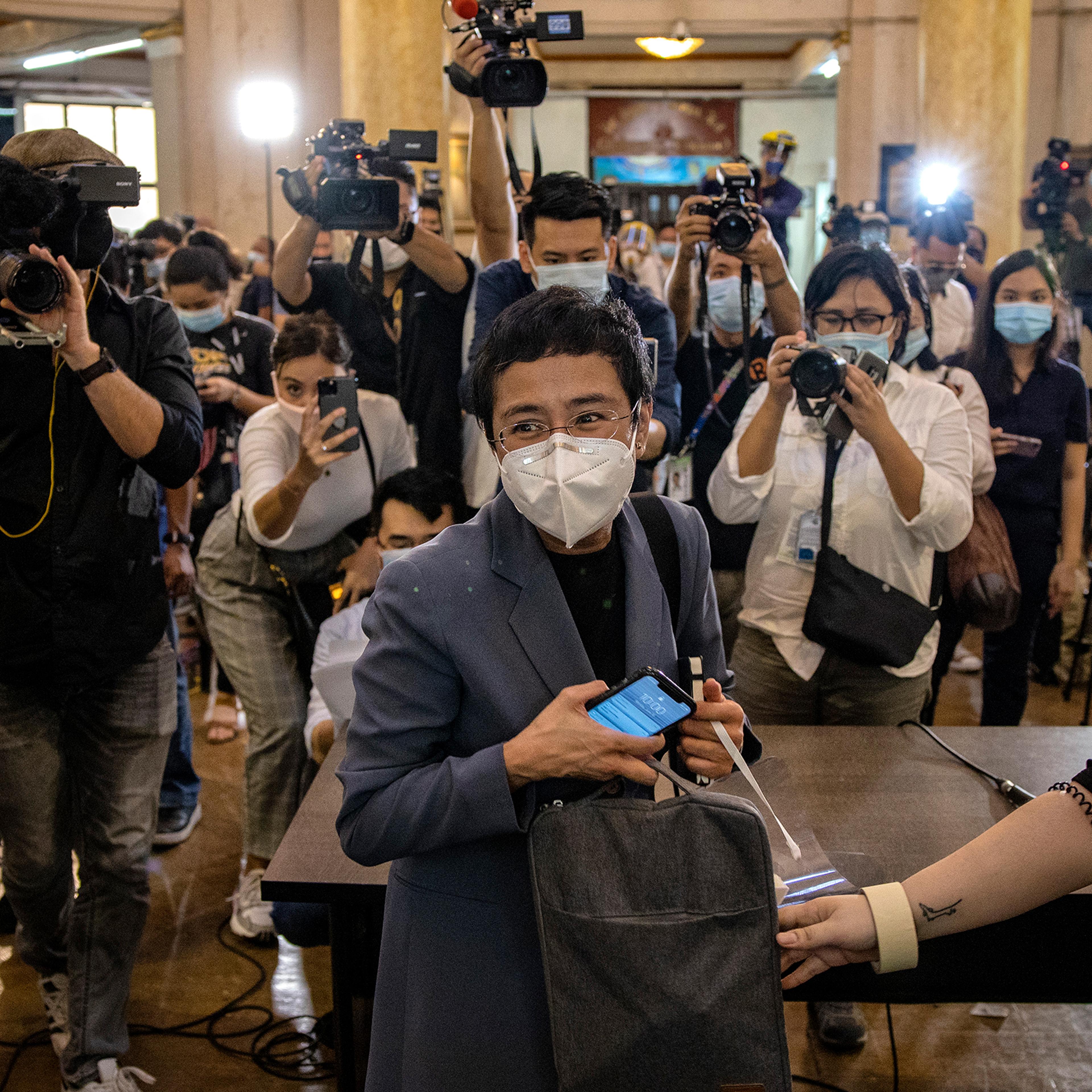 Maria Ressa, editor and CEO of Rappler, leaves a regional trial court after being convicted for cyber libel, in Manila on June 15, 2020. Ressa and Dmitry Muratov of Russia were awarded the 2021 Nobel Peace Prize on Oct. 8.