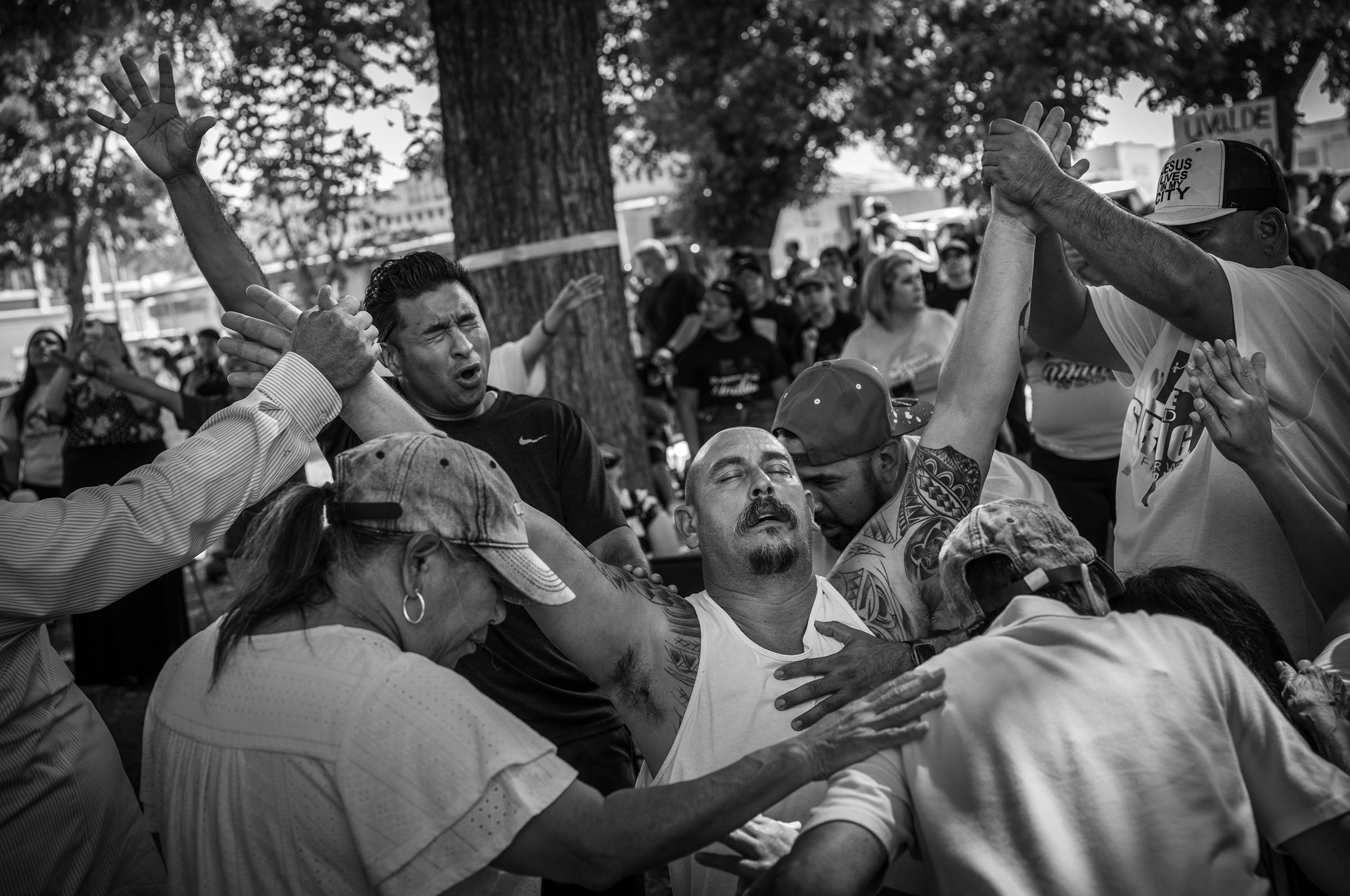 A group gathers to remember the shooting victims from Robb Elementary in Uvalde, May 27, 2022.