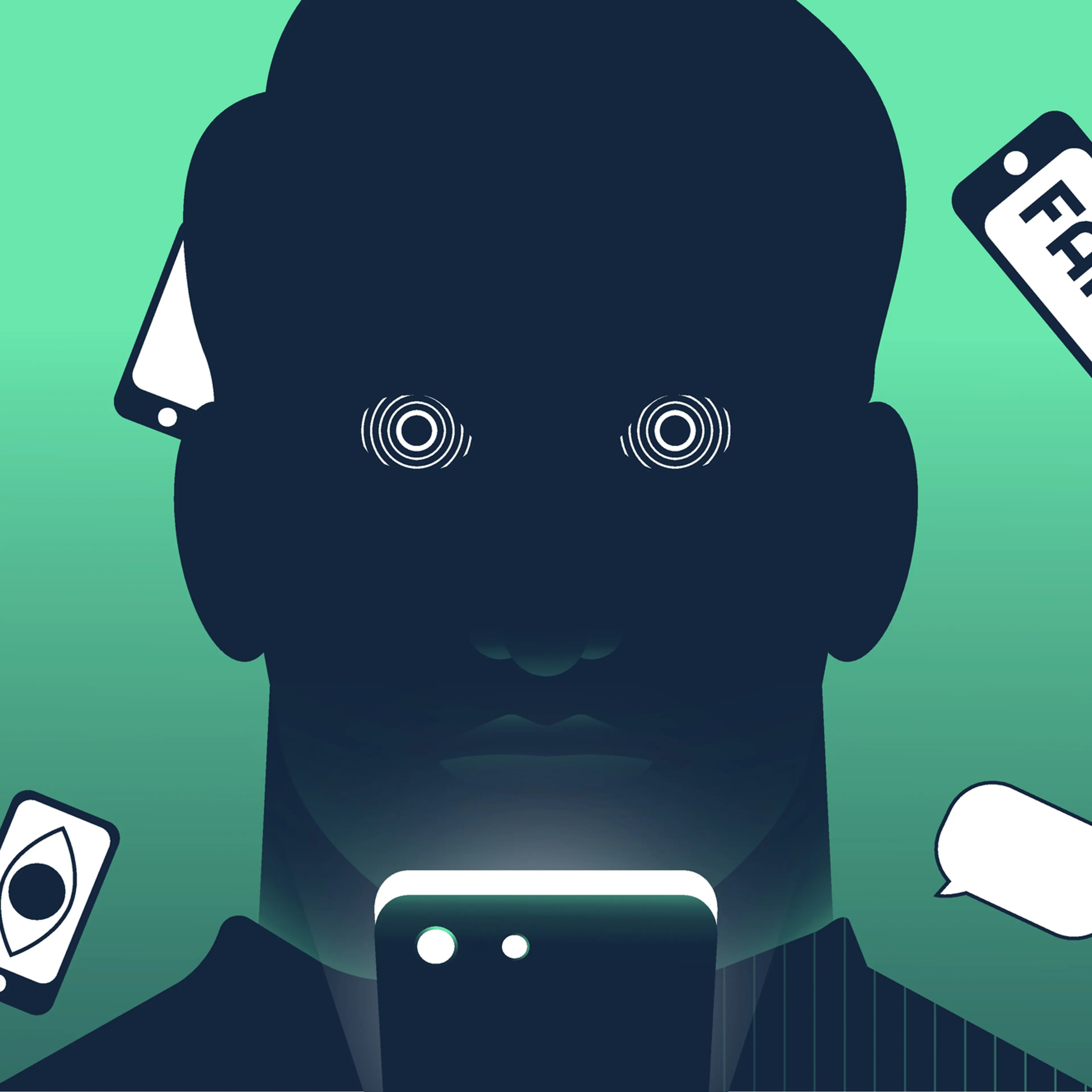 Man hypnotized by smartphone vector illustration
