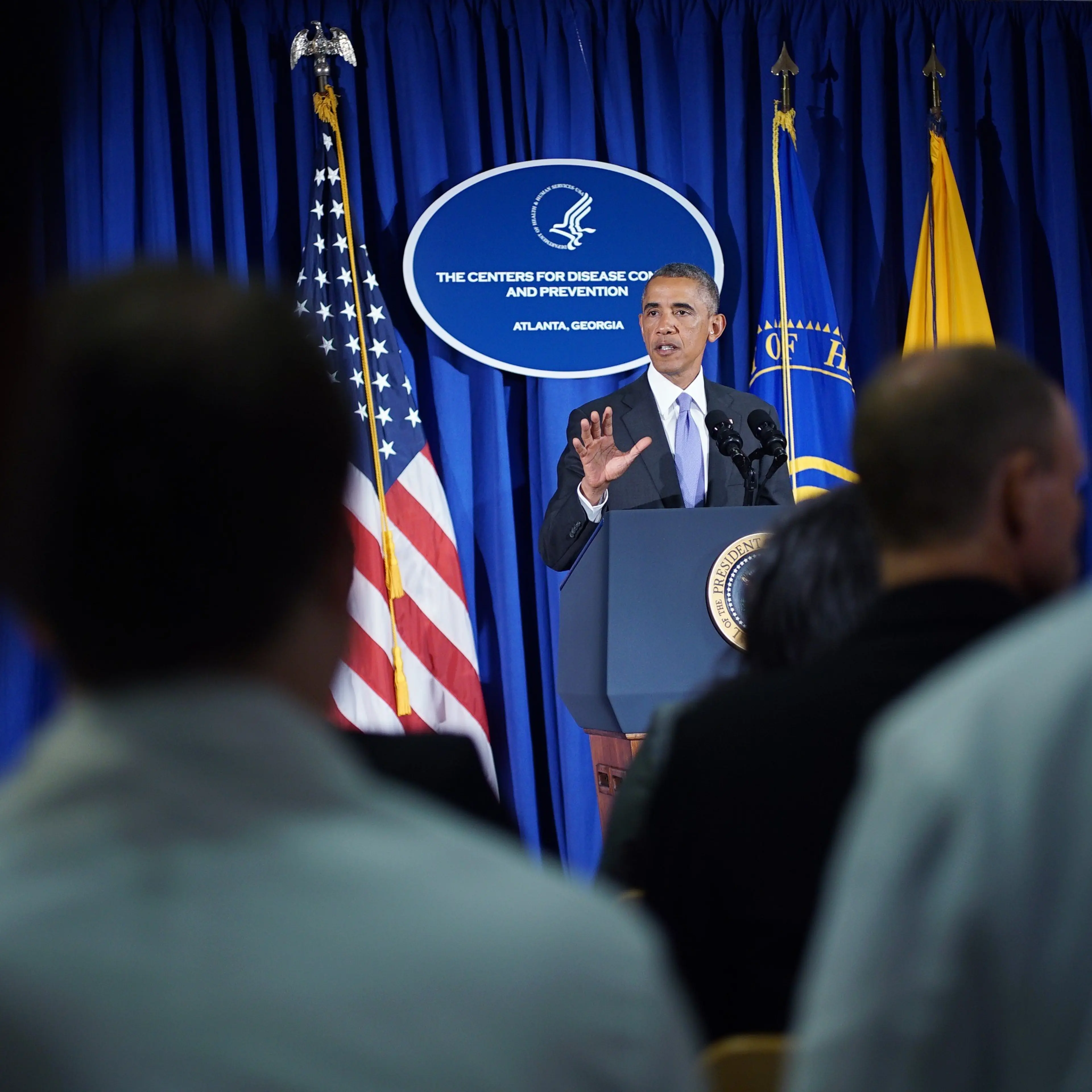 US President Barack Obama makes a statement following meetings at the Centers for Disease Control and Prevention on Sept.16, 2014 in Atlanta.
