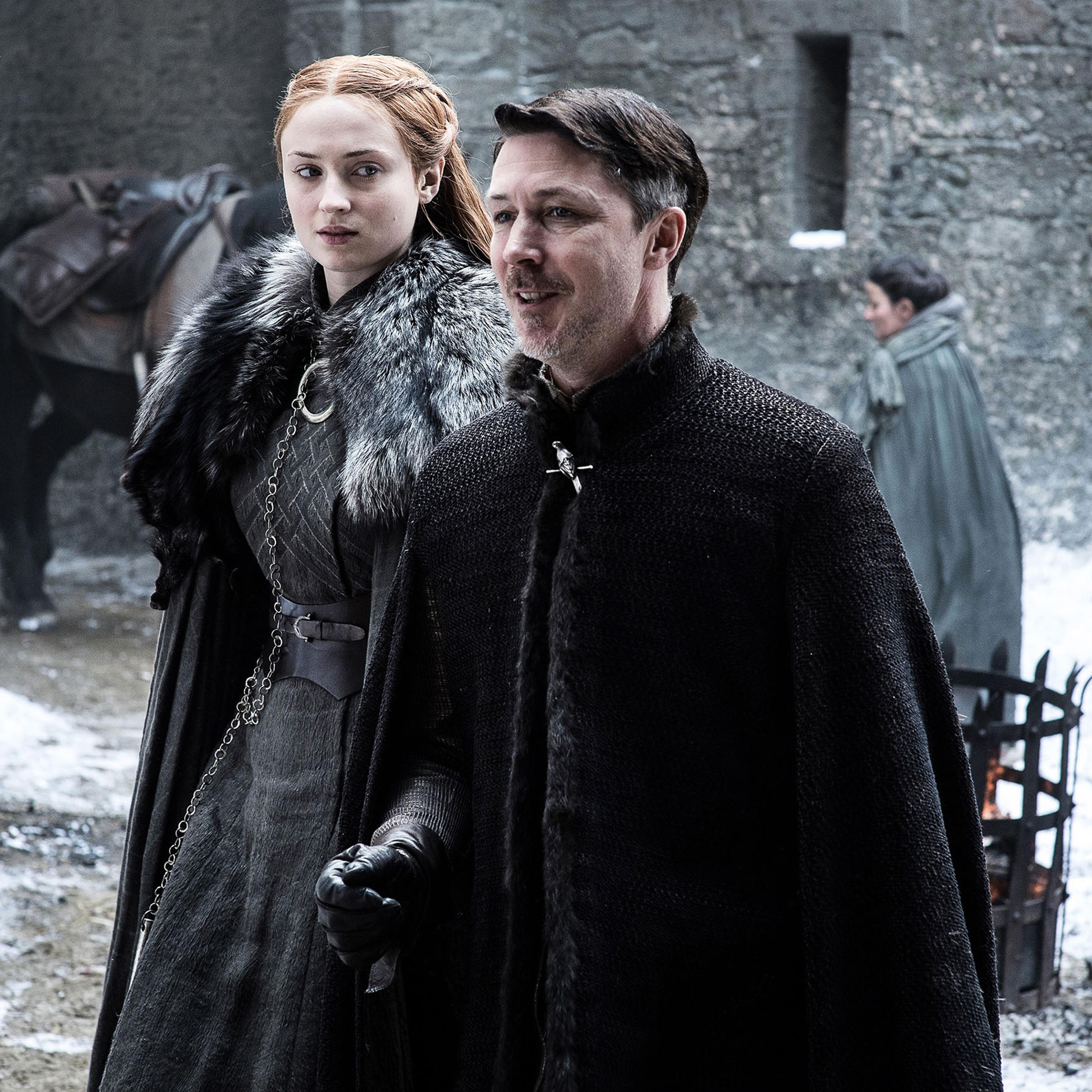 Sophie Turner and Aiden Gillen in Game of Thrones