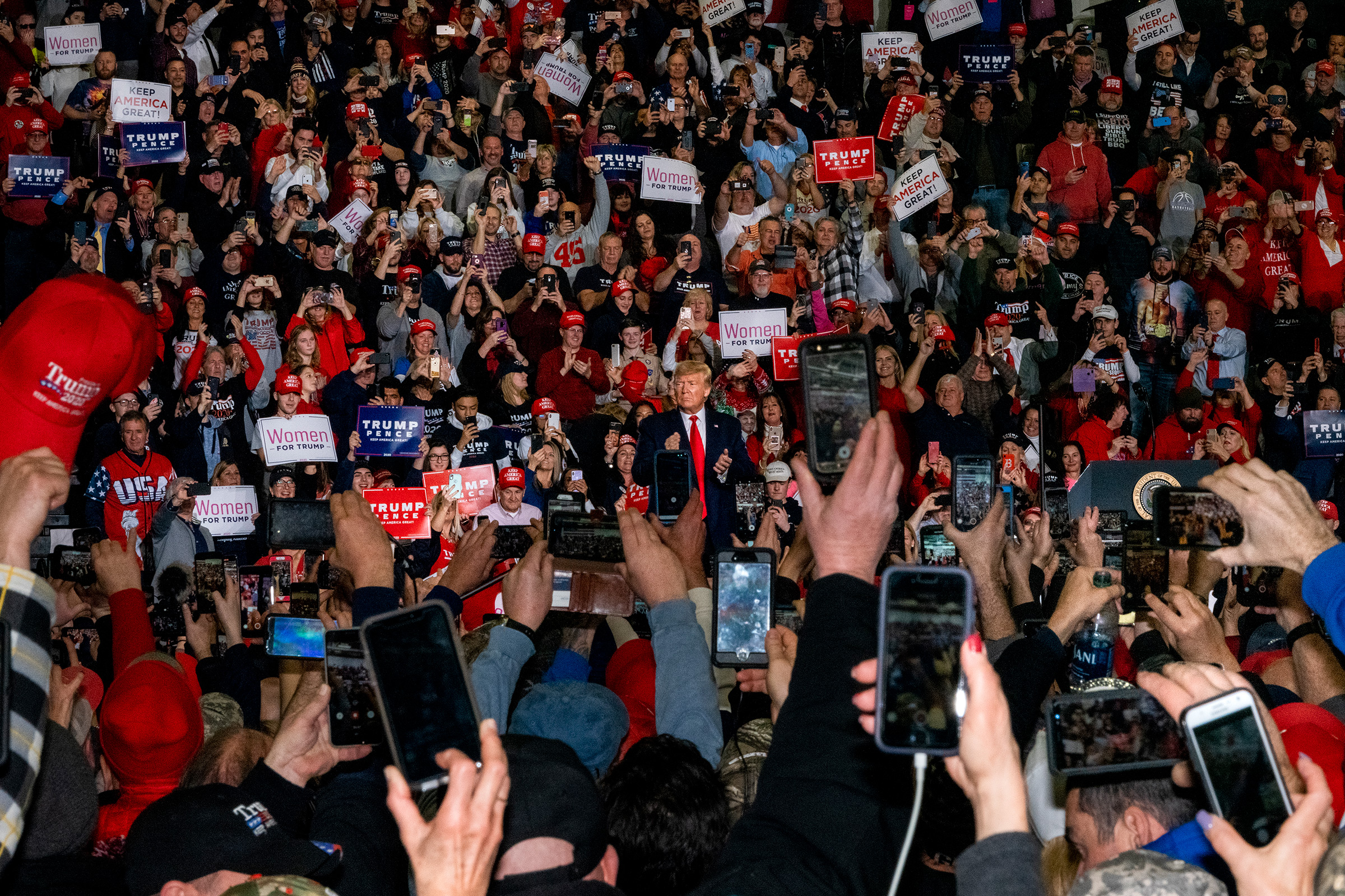 Wildwood, N.J., Jan. 28, 2020. "Trump rallies have a certain formula. He is a showman trying out new lines and new tricks to see how the audience responds. The successful lines become part of the act, and the rest are discarded. He always stokes anger at