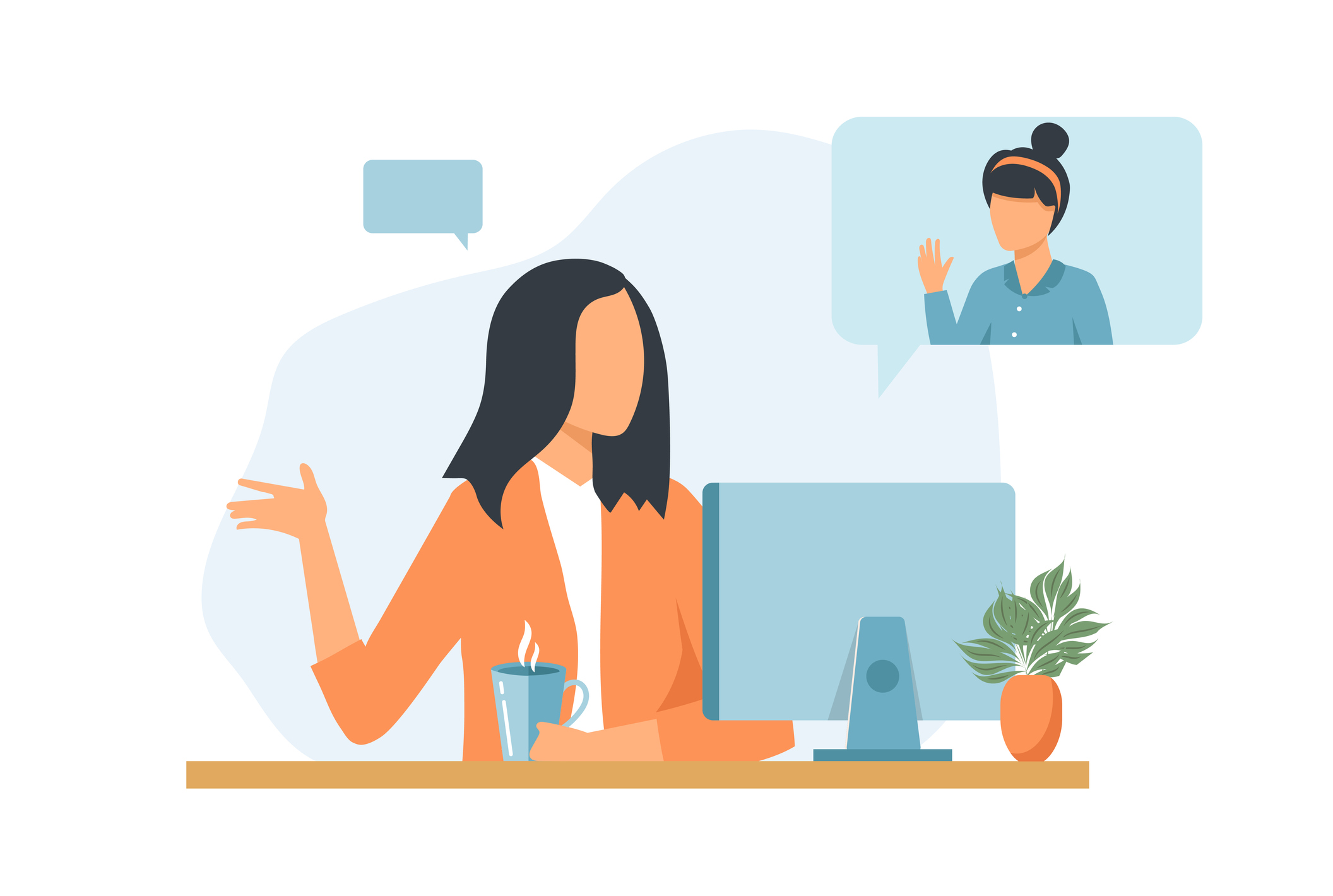 Woman sitting with laptop in a video chat