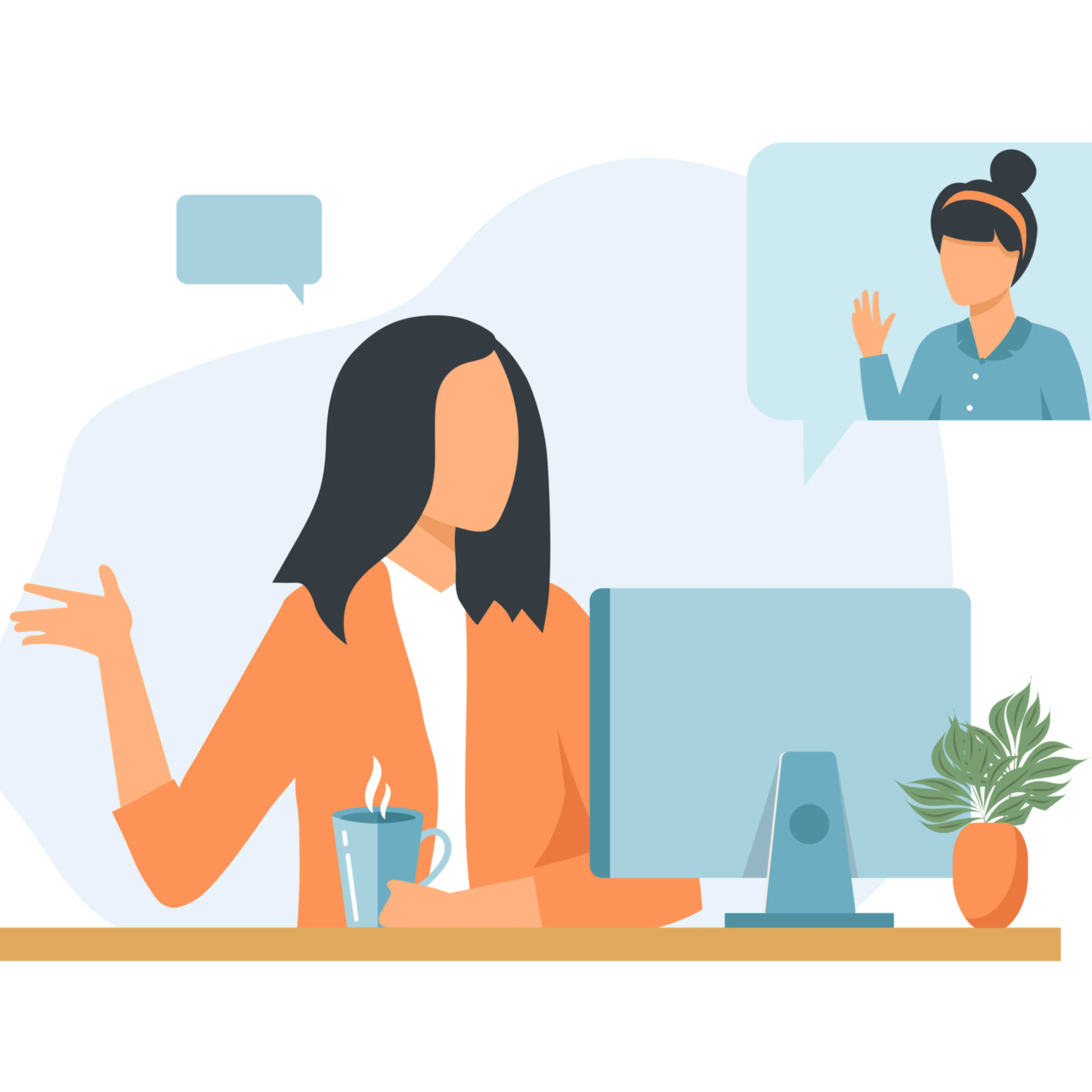 Woman sitting with laptop in a video chat