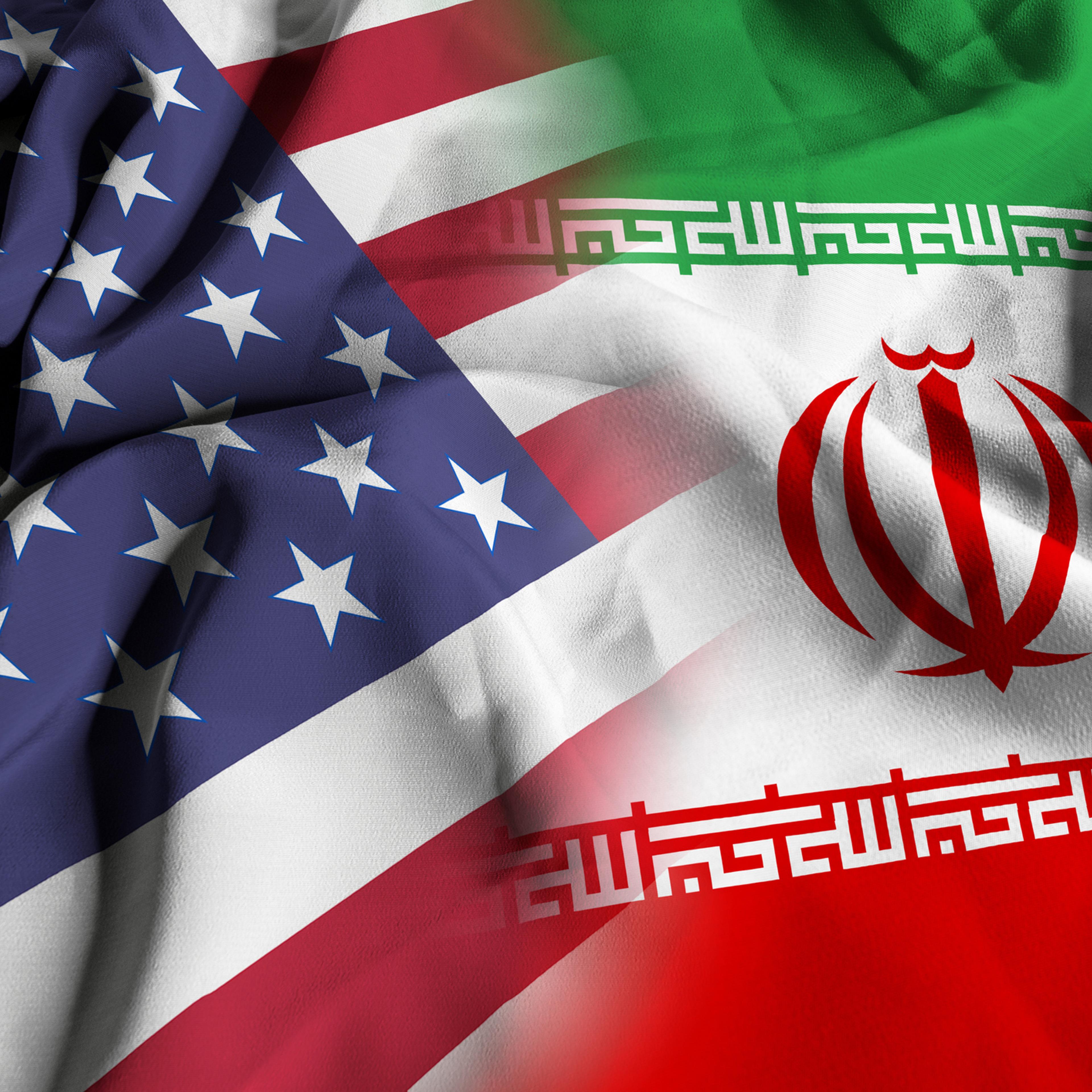 Flags of the USA and Iran