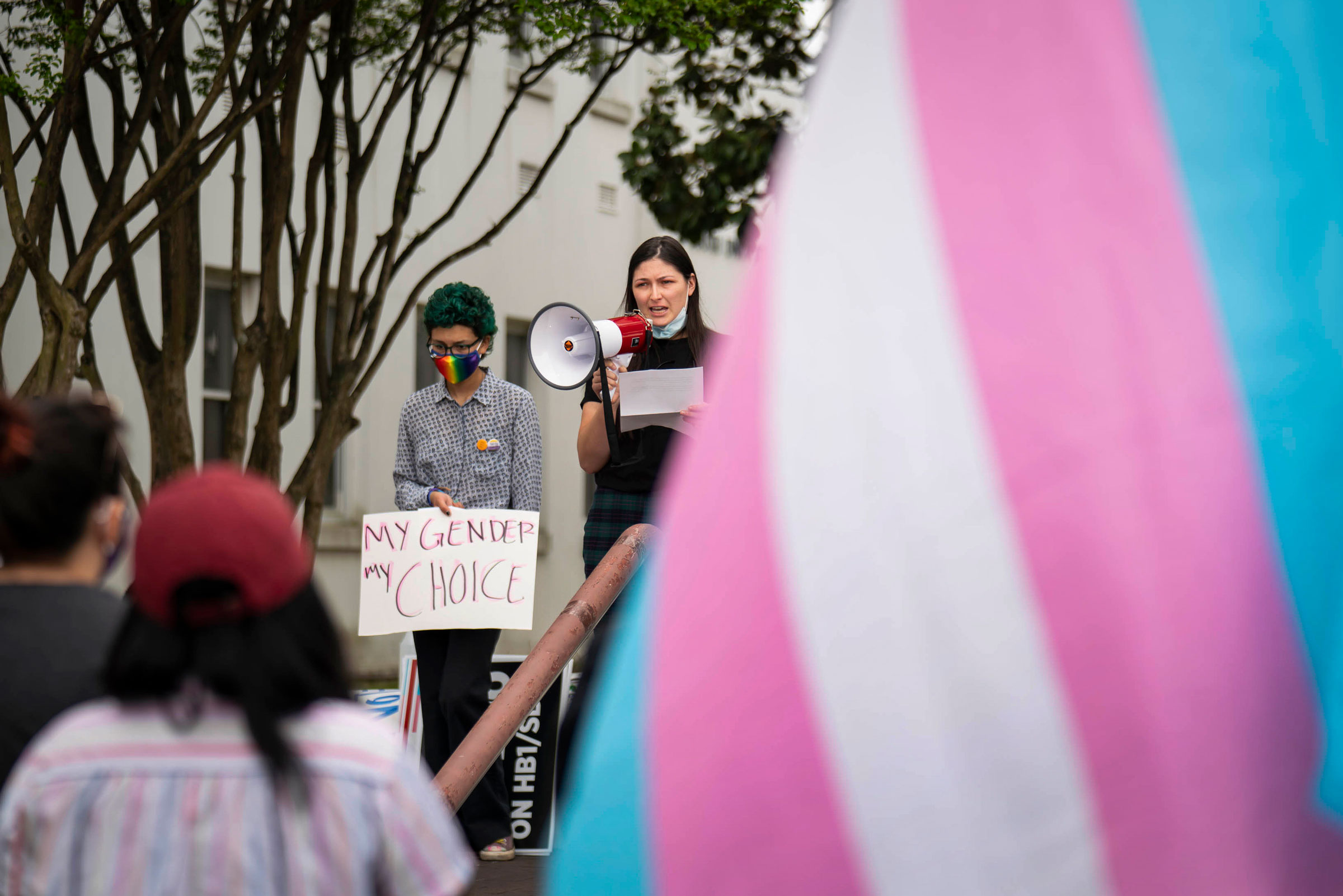 Supporters of transgender rights rally outside the Alabama State House