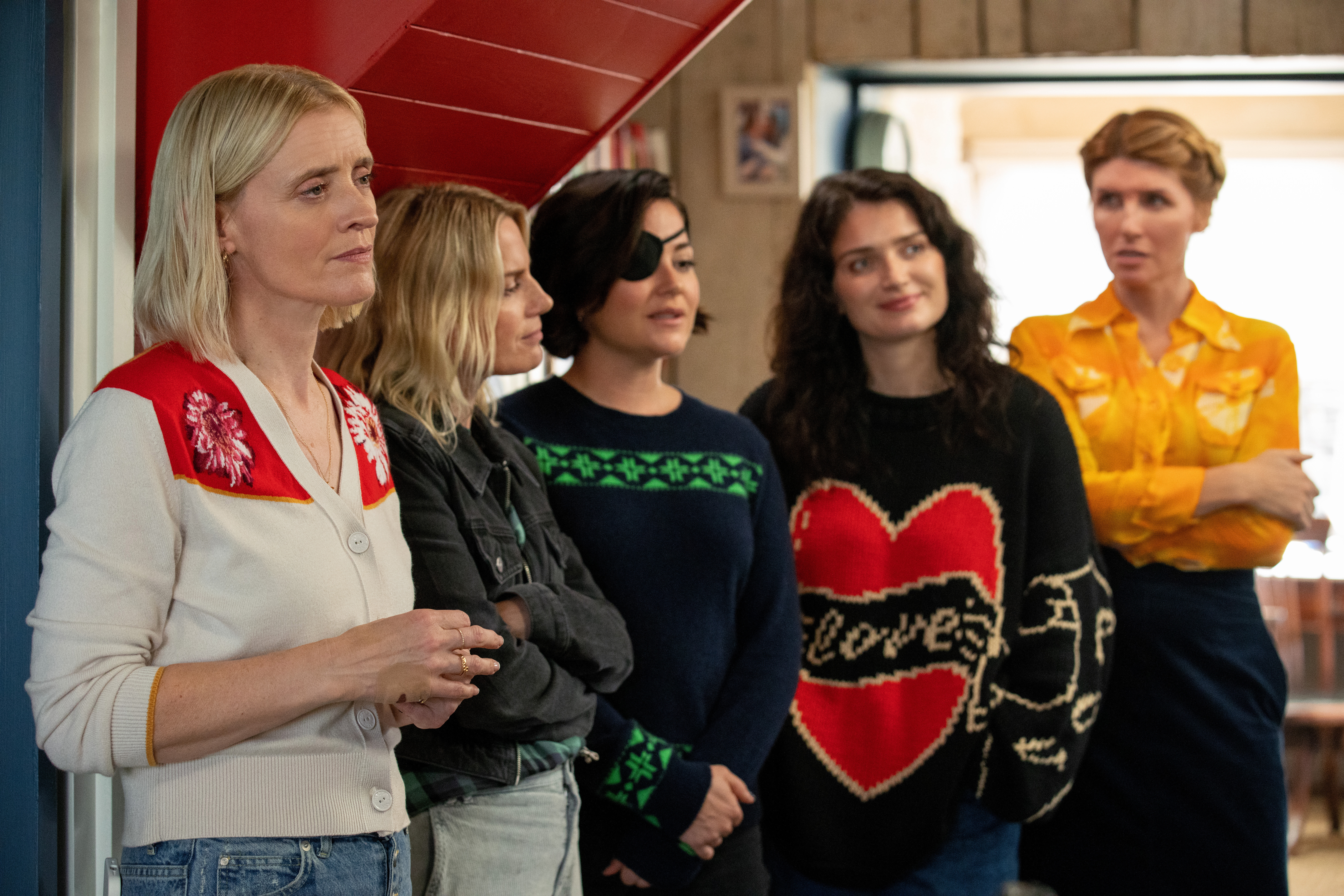 From left: Anne-Marie Duff, Eva Birthistle, Sarah Greene, Eve Hewson and Sharon Horgan in <i>Bad Sisters</i> Season 2
