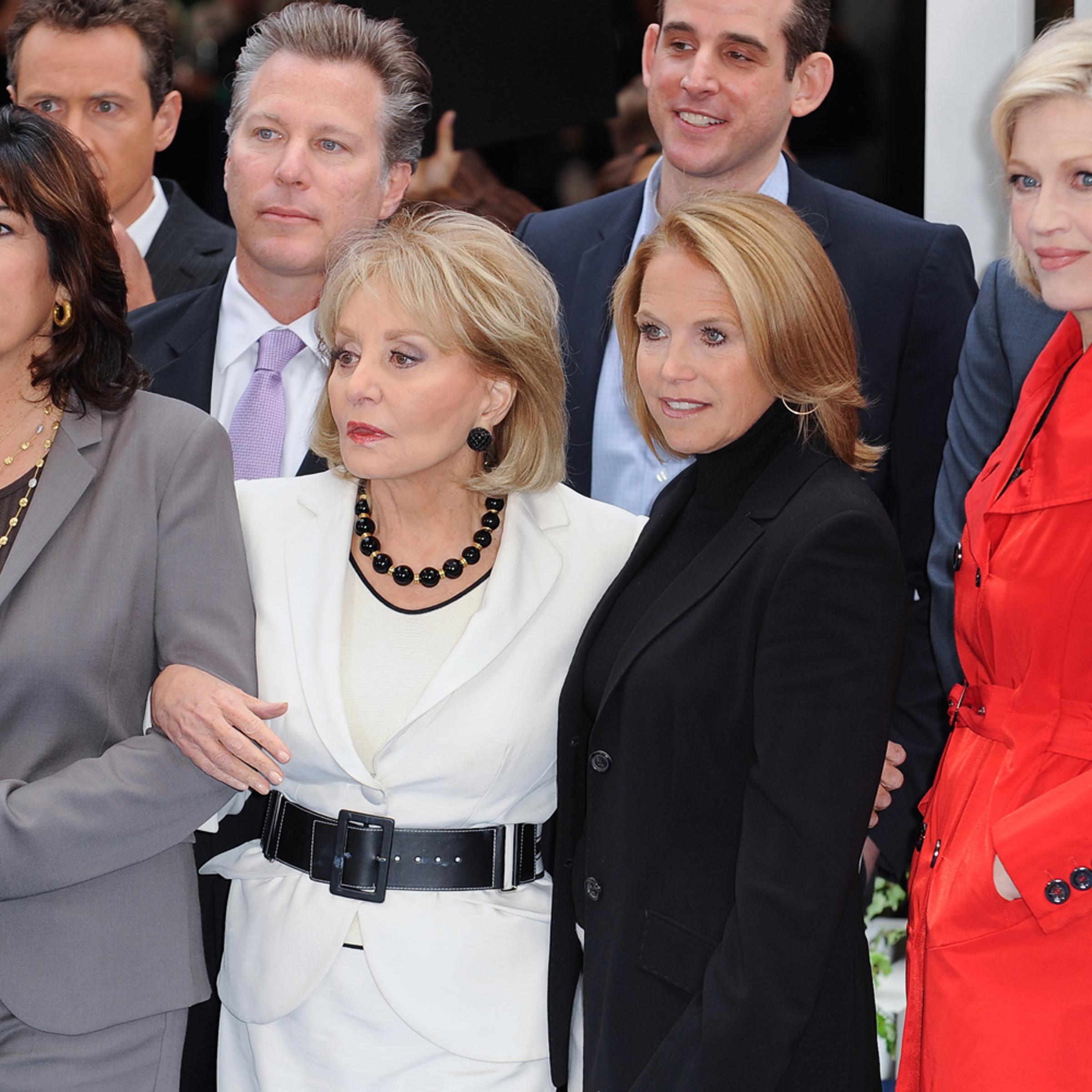 News reporters Christiane Amanpour, Barbara Walters, Katie Couric, and Diane Sawyer tape an interview at "Good Morning America" at the ABC Times Square Studios in New York City, Oct. 3, 2011.