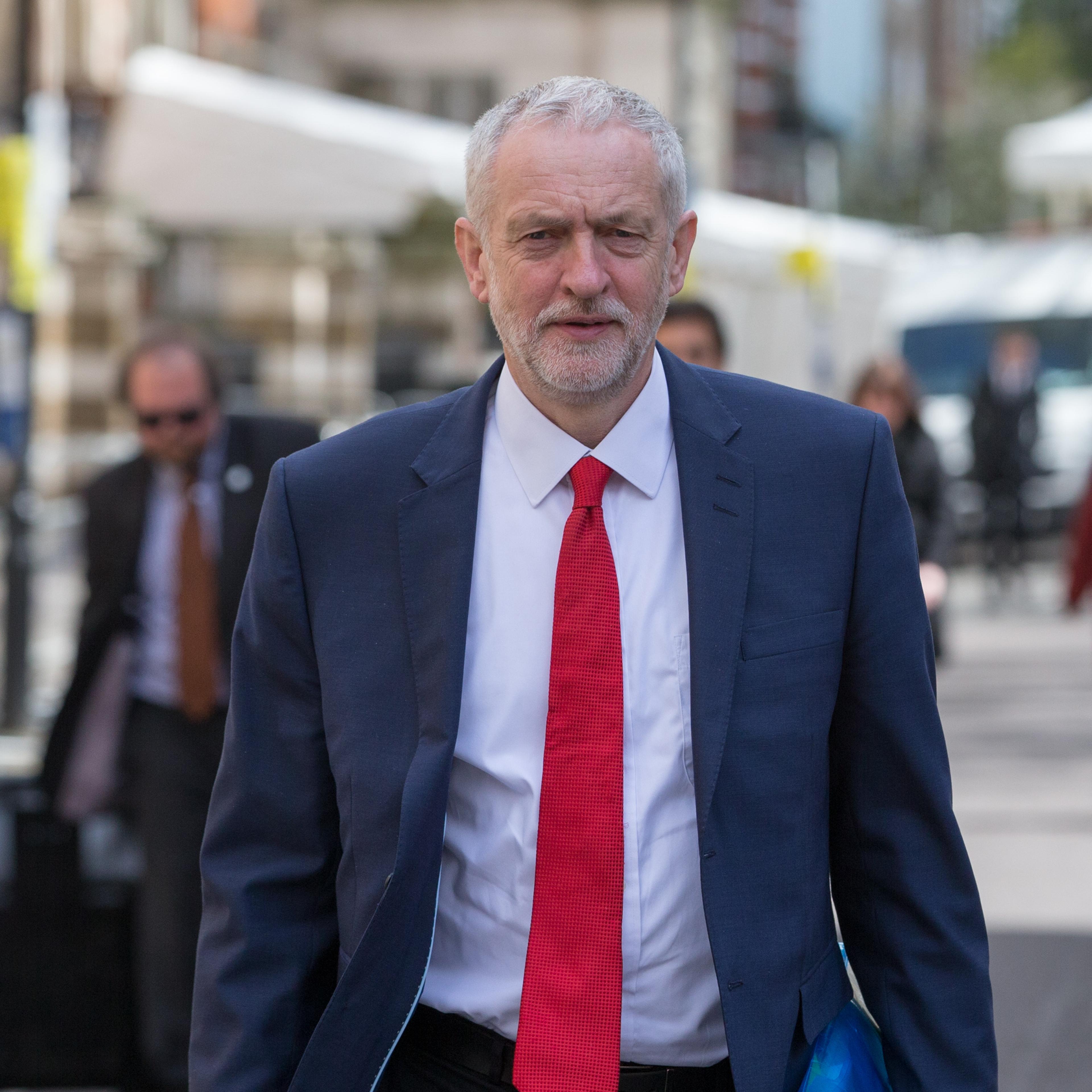 Labour Party leader Jeremy Corbyn leaves after meeting with US President Barack Obama after he spoke at the Royal Horticultural Halls in London on April 23, 2016.