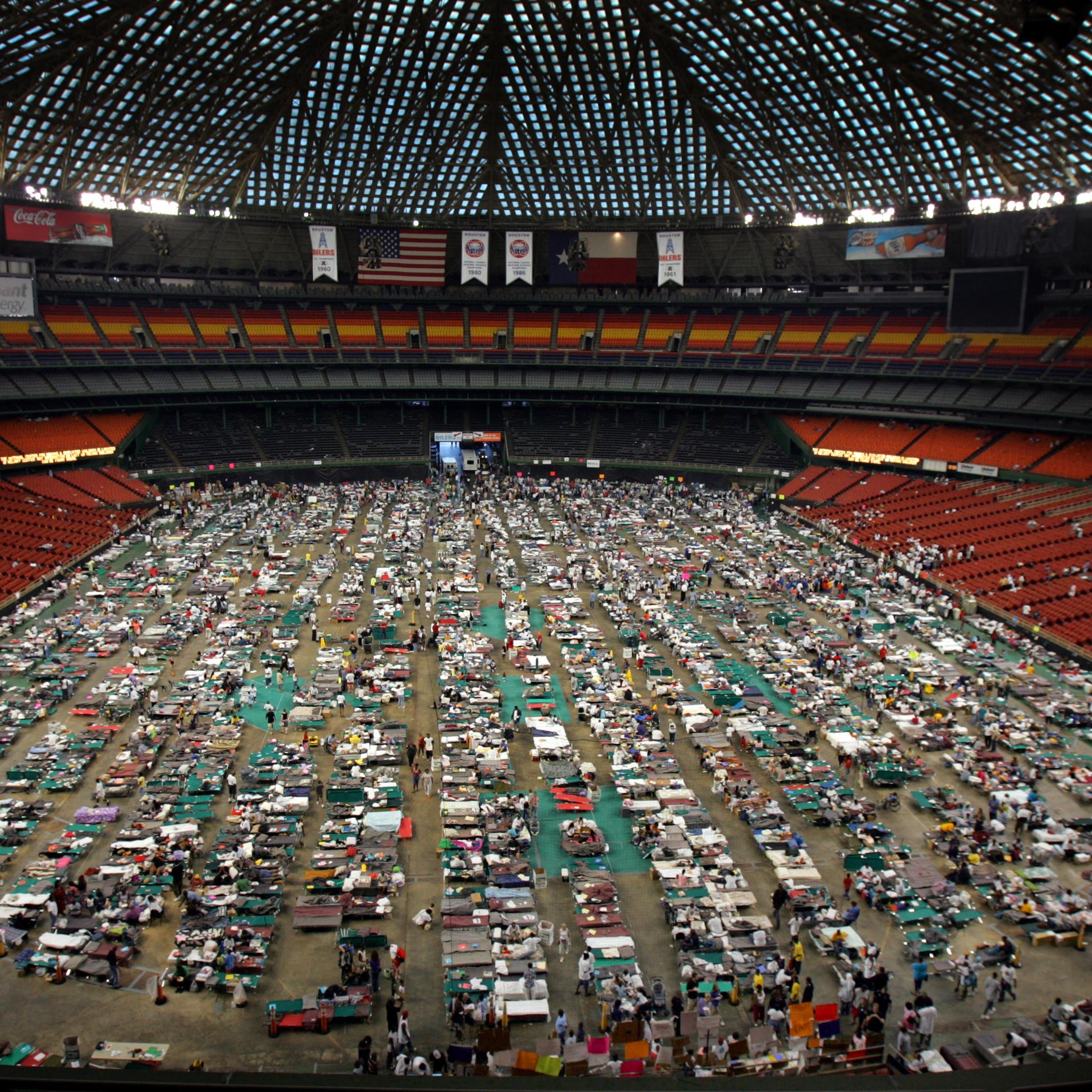 Victims of Hurricane Katrina stay at the Astrodome stadium in Houston.
